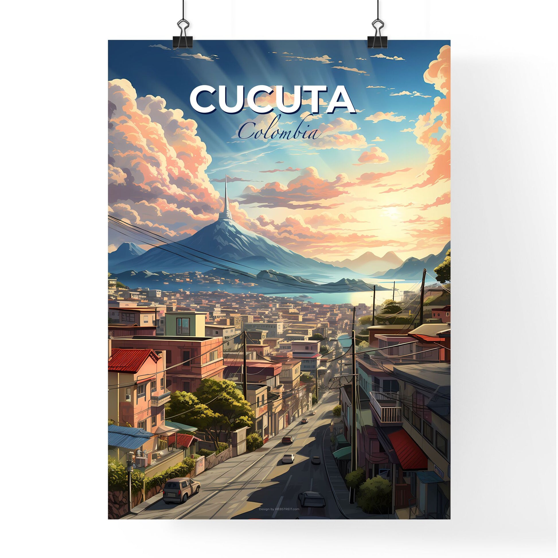 Vibrant Painting of Cucuta Colombia Skyline Mountains Clouds City Art Default Title