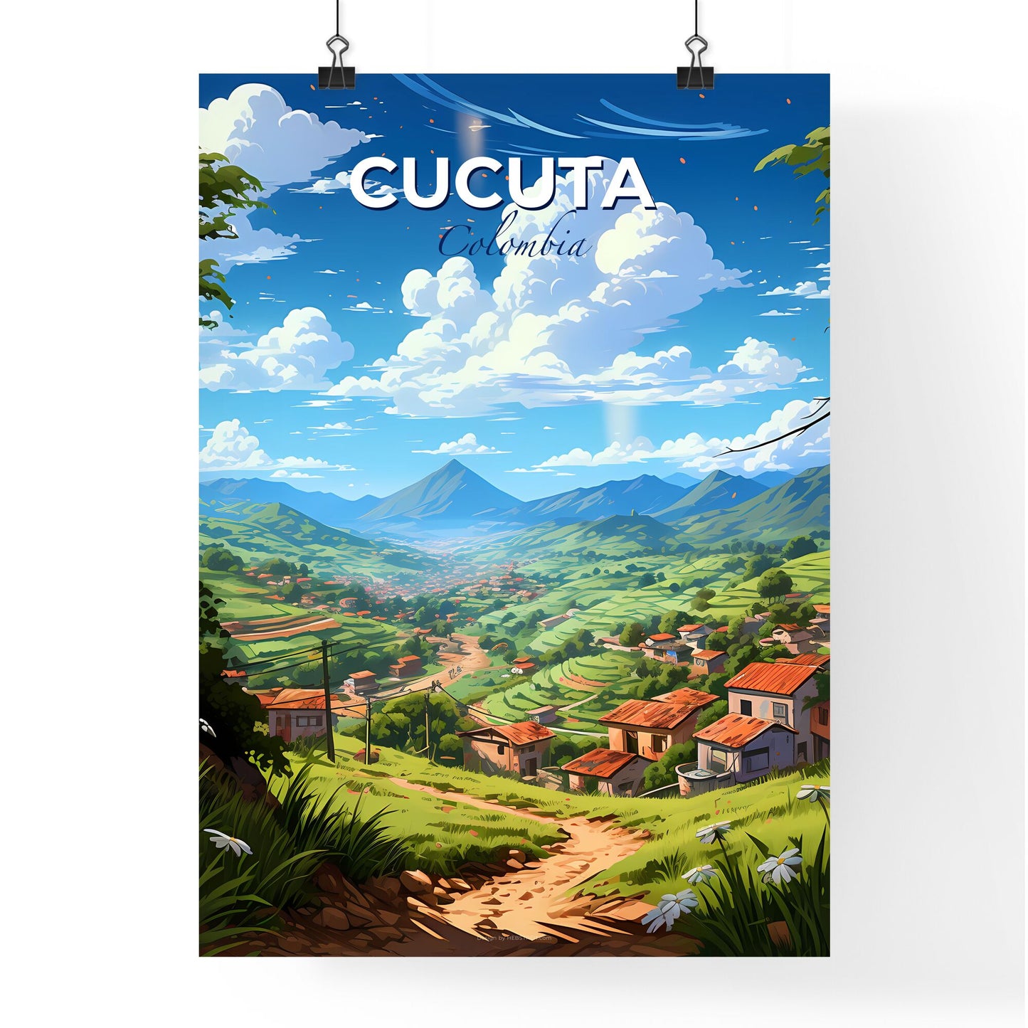 Cucuta Colombia Skyline Village Landscape Colorful Vibrant Artwork Painting Art Default Title