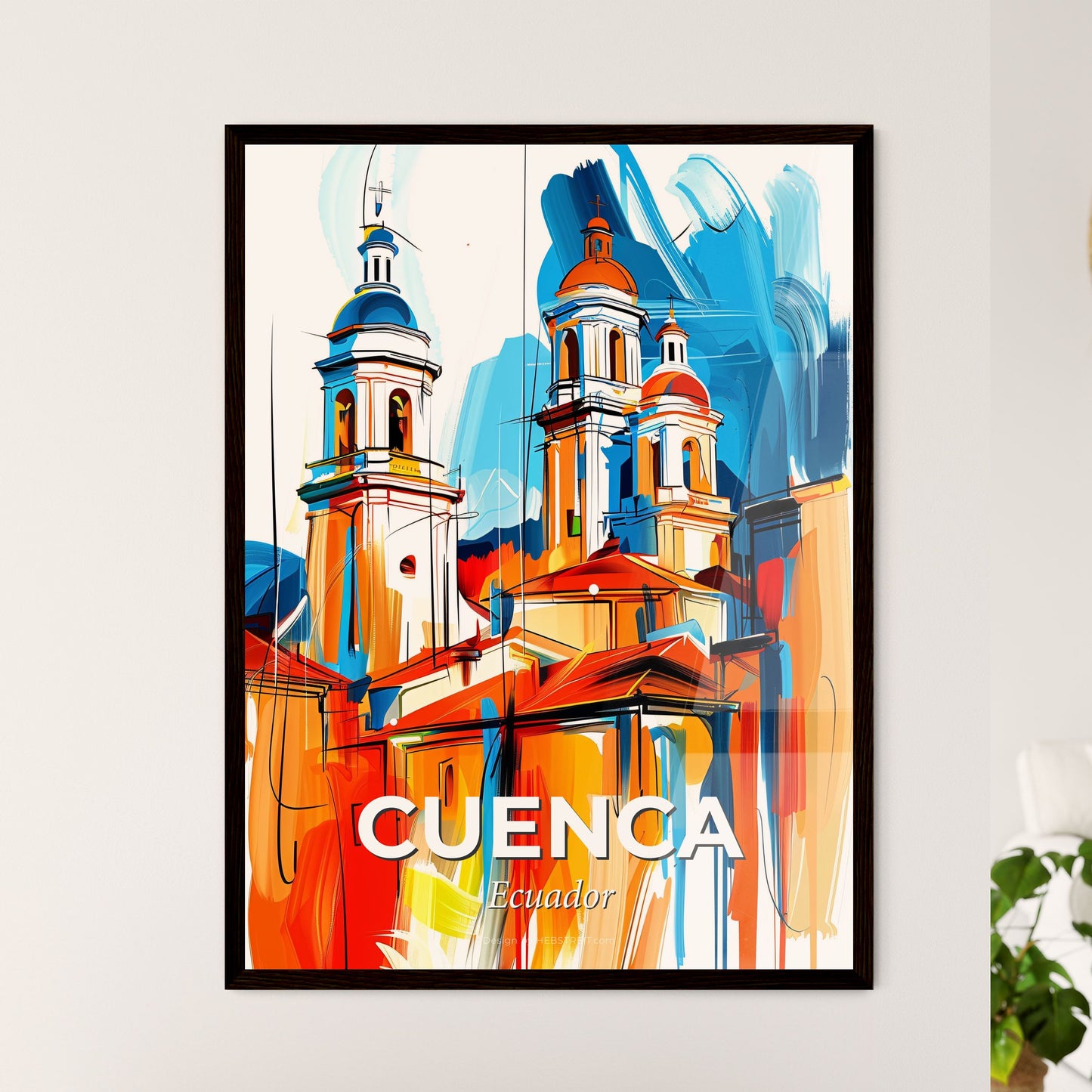 Vibrant Cuenca, Ecuador - A Painting Of A Building With Towers