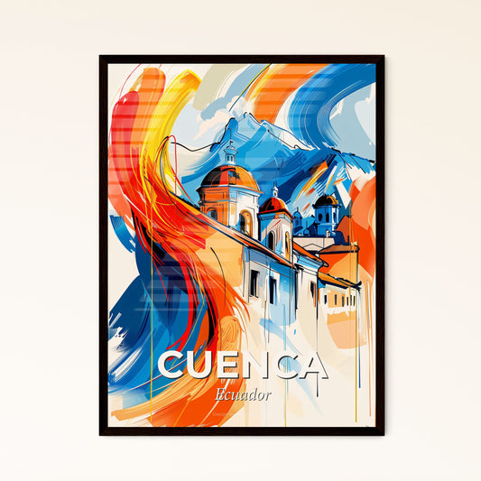 Vibrant Cuenca, Ecuador - A Painting Of A Building With A Mountain In The Background