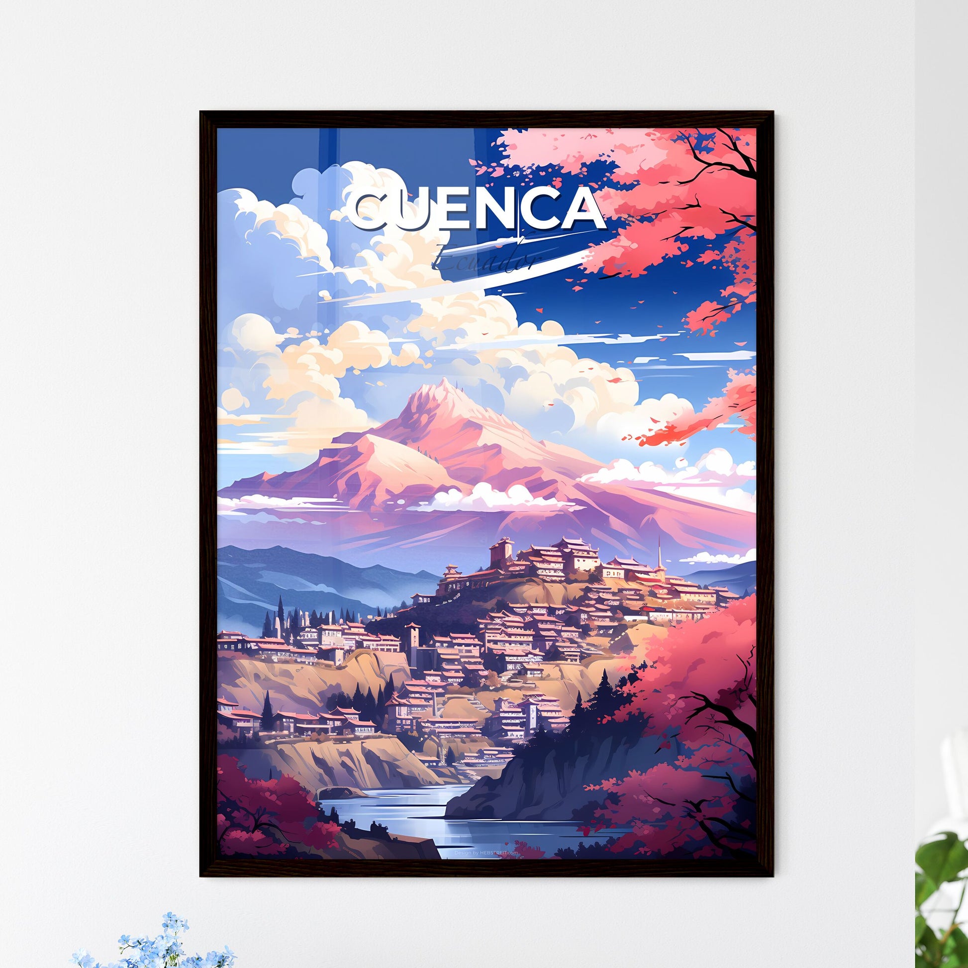 Vibrant Painting of Cuenca Ecuador Skyline Featuring Mountains Trees Landscape Default Title