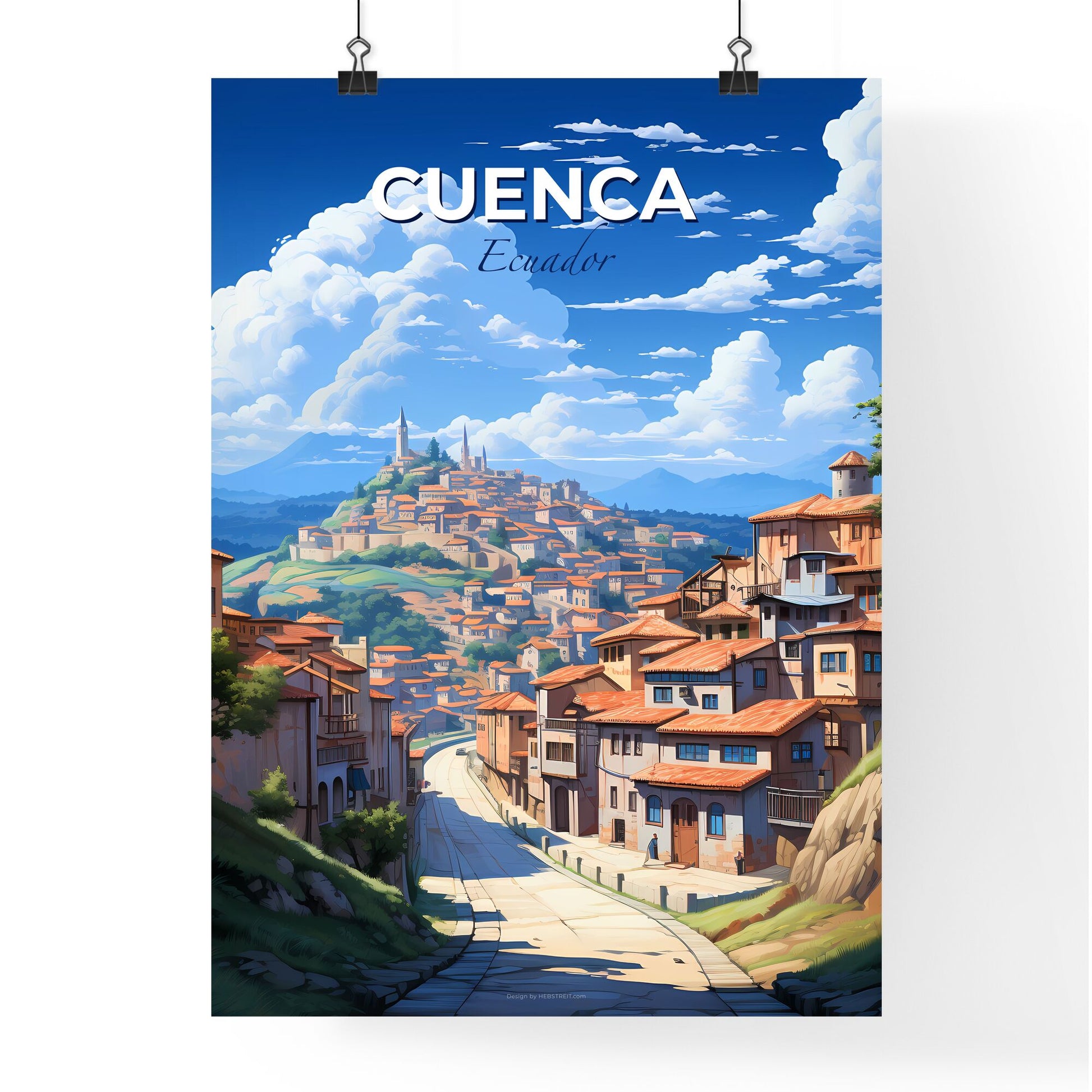 Cuenca Ecuador Skyline Abstract Art Hillside Painting Wall Decor Cityscape Colorful Home Default Title