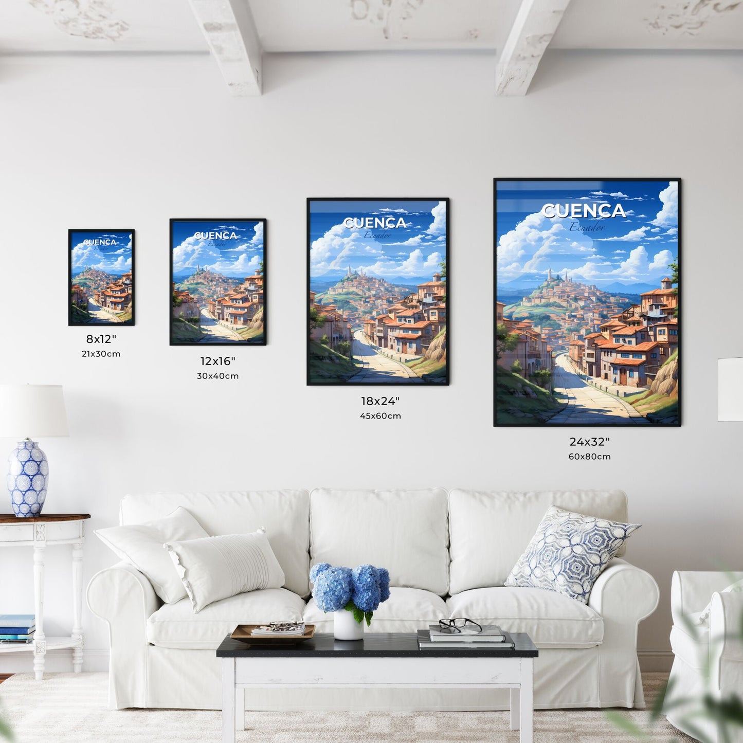 Cuenca Ecuador Skyline Abstract Art Hillside Painting Wall Decor Cityscape Colorful Home Default Title