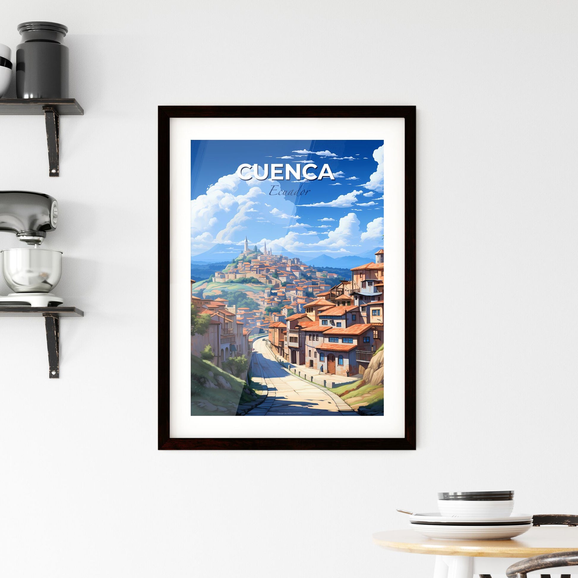 Cuenca Ecuador Skyline Abstract Art Hillside Painting Wall Decor Cityscape Colorful Home Default Title