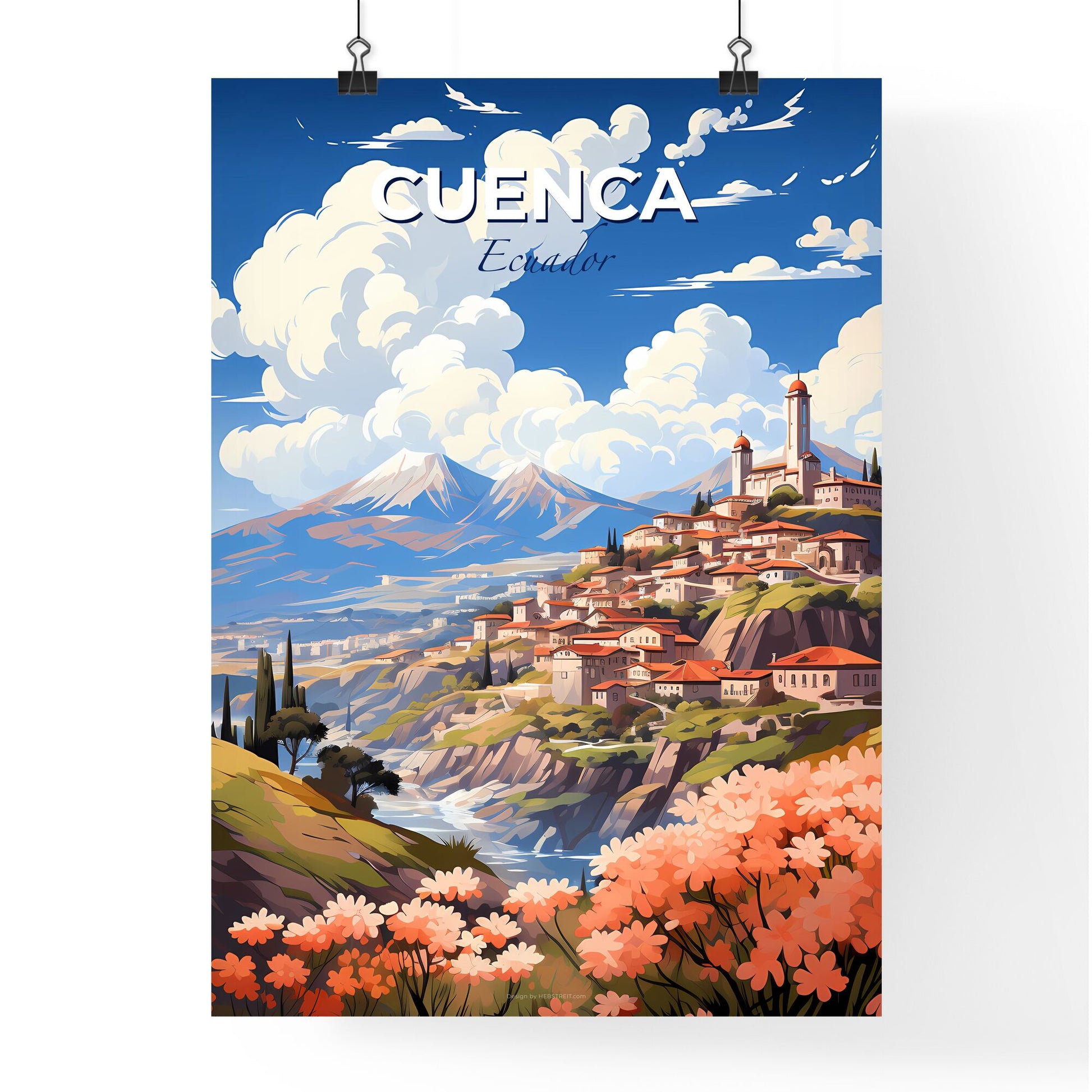 Expressive Landscape Painting of the Hilltop Town of Cuenca Ecuador with Surrounding Mountains Default Title