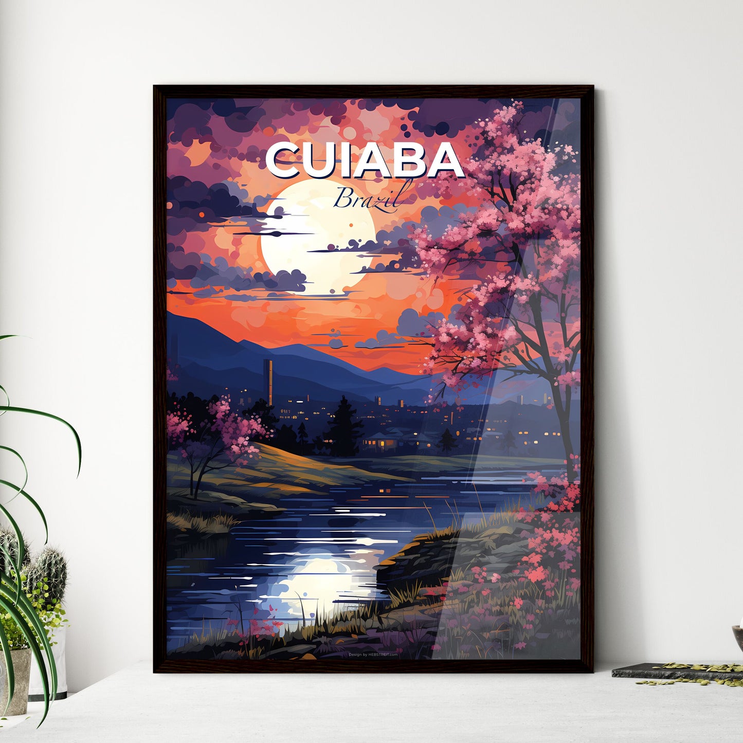 Riverbank Tree Painting Cuiaba Brazil Skyline Moonlight Tropical Nature Scenery Default Title