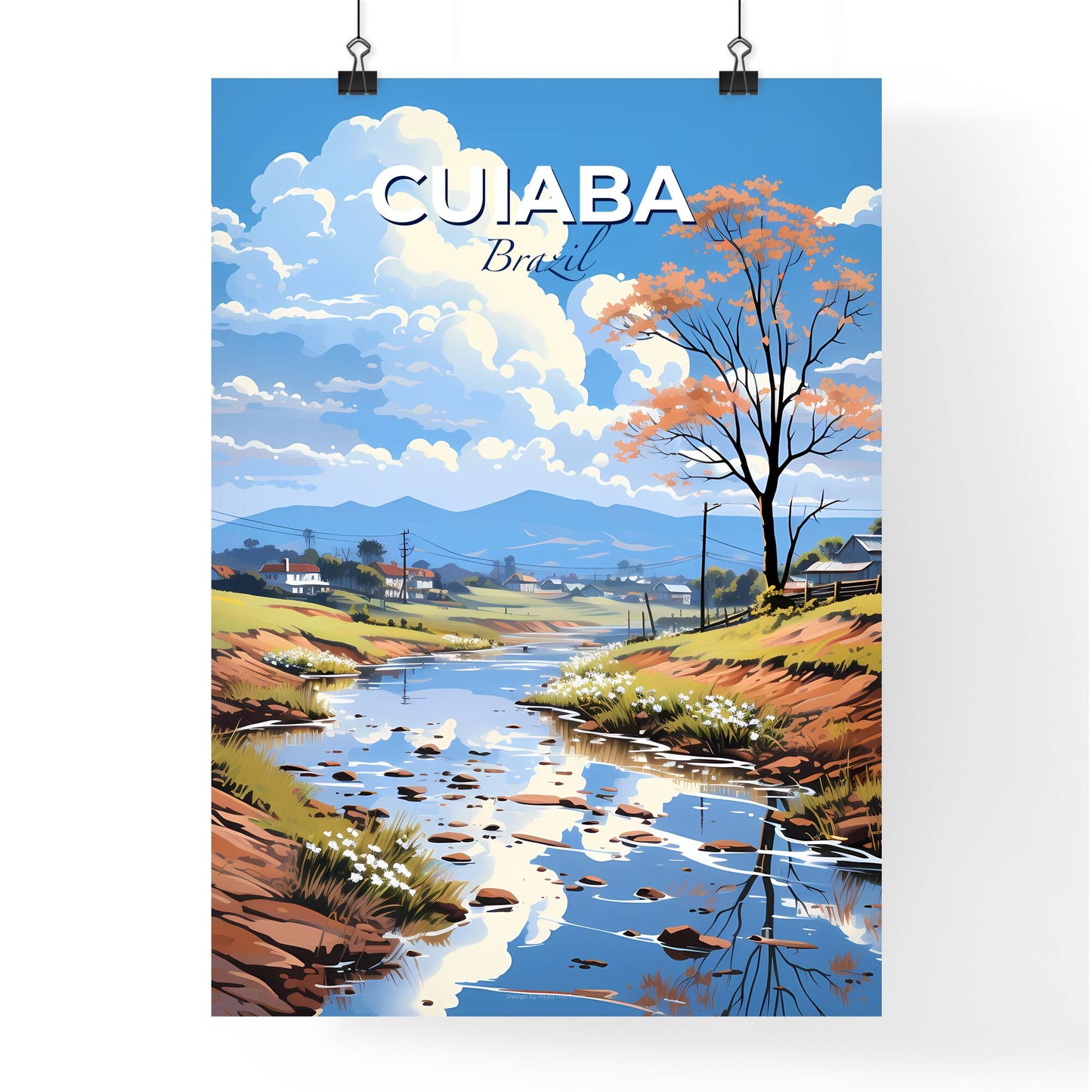 Vibrant Painted Canvas Art of Cuiaba Brazil Cityscape with River Default Title