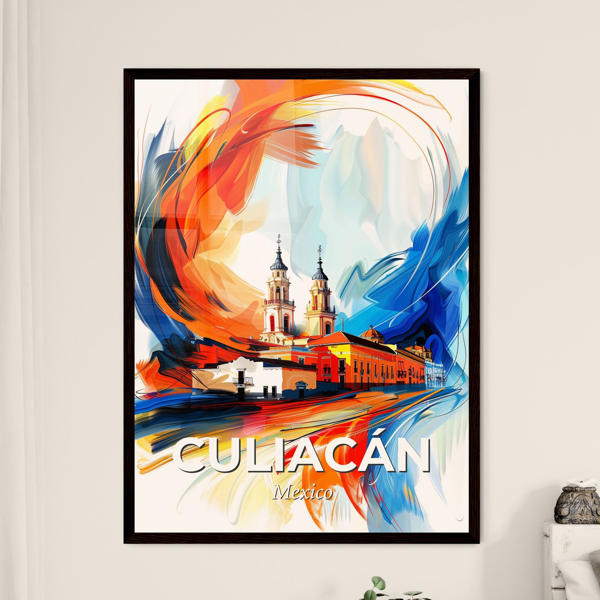 Vibrant Culiacán, Mexico - A Painting Of A Building With A Colorful Swirl