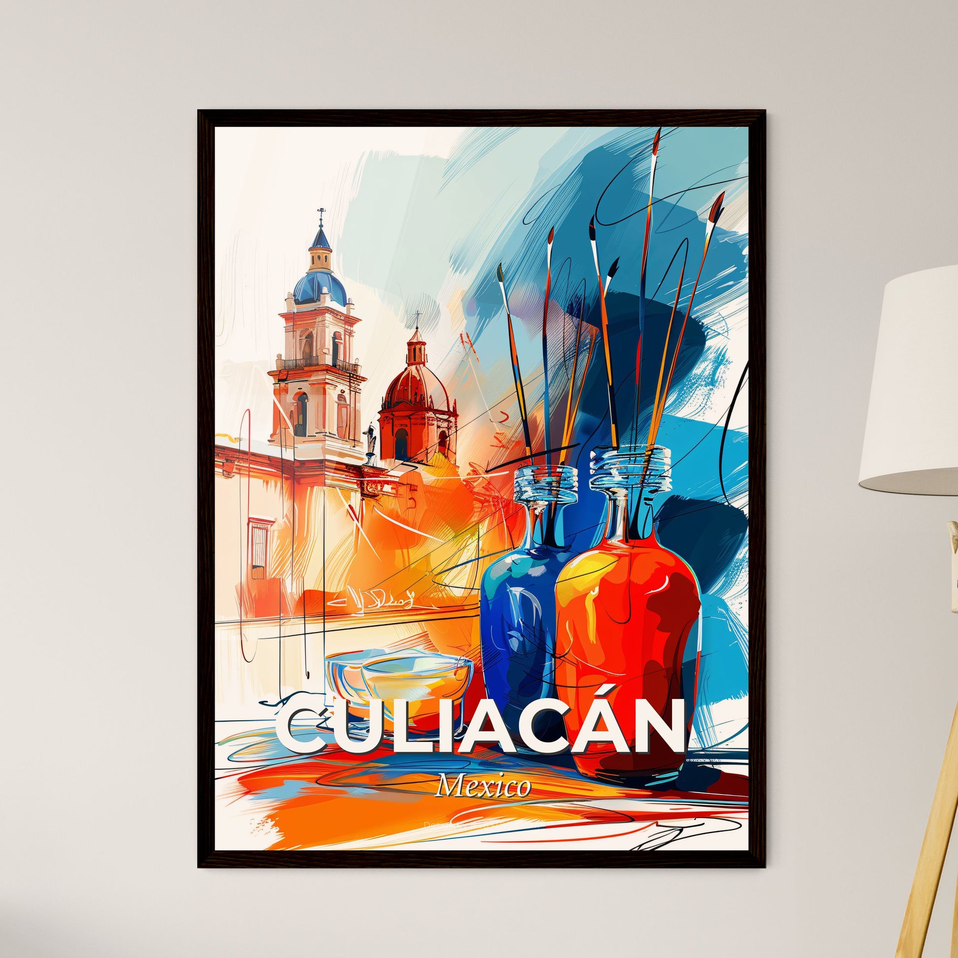 Vibrant Culiacán, Mexico - A Painting Of A Couple Of Bottles With Sticks In Them