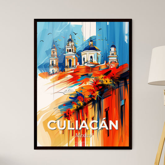 Vibrant Culiacán, Mexico - A Painting Of A Building With A Tower And Birds Flying