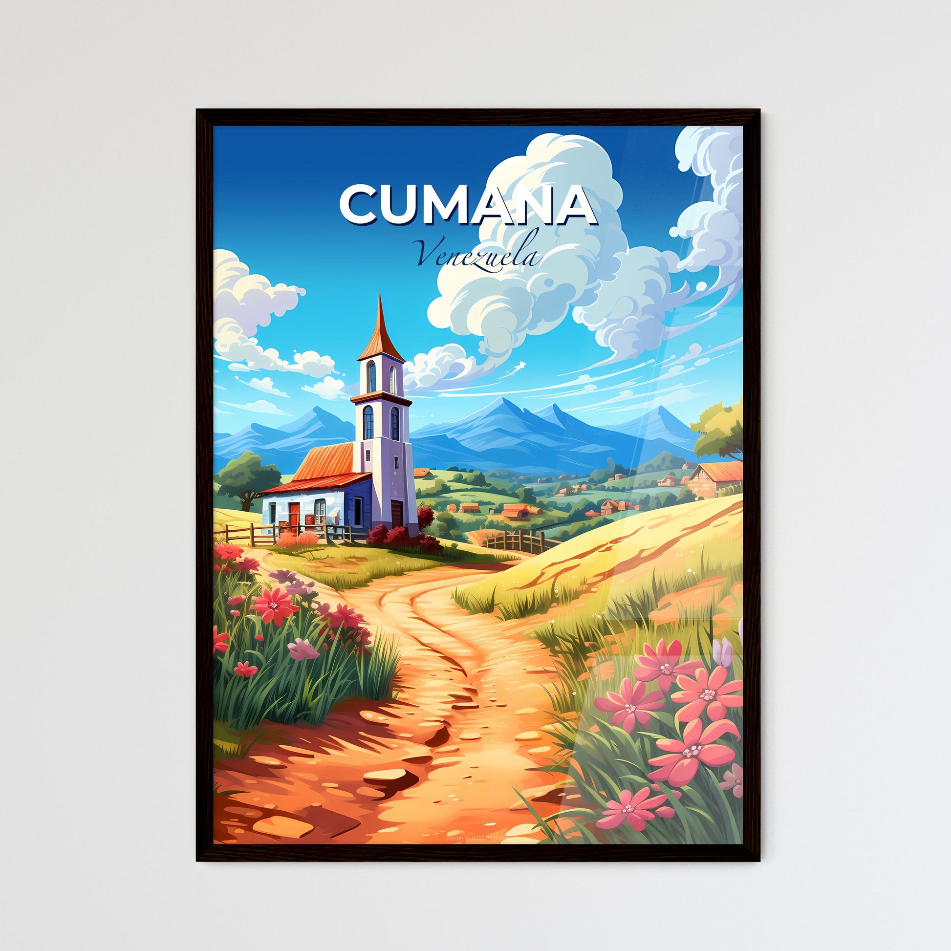 Vibrant Venezuelan Skyline Art of Cumana Church Landscape with Dirt Road Default Title