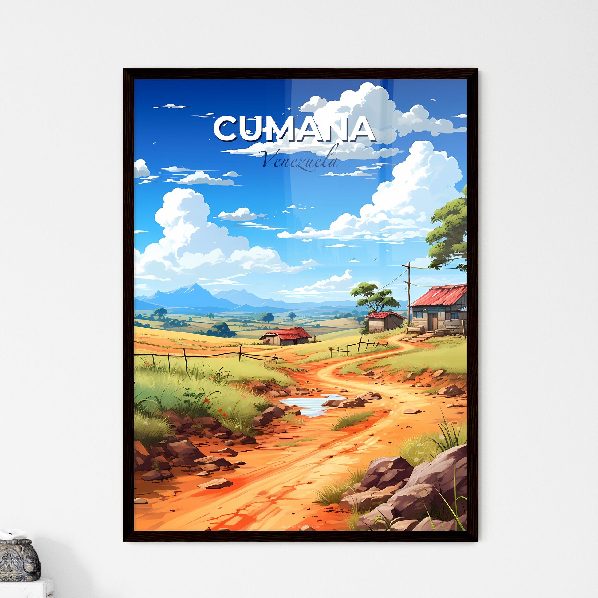 Vibrant and Artistic Cumana Venezuela Skyline Painting Featuring a Scenic Village Dirt Road Default Title