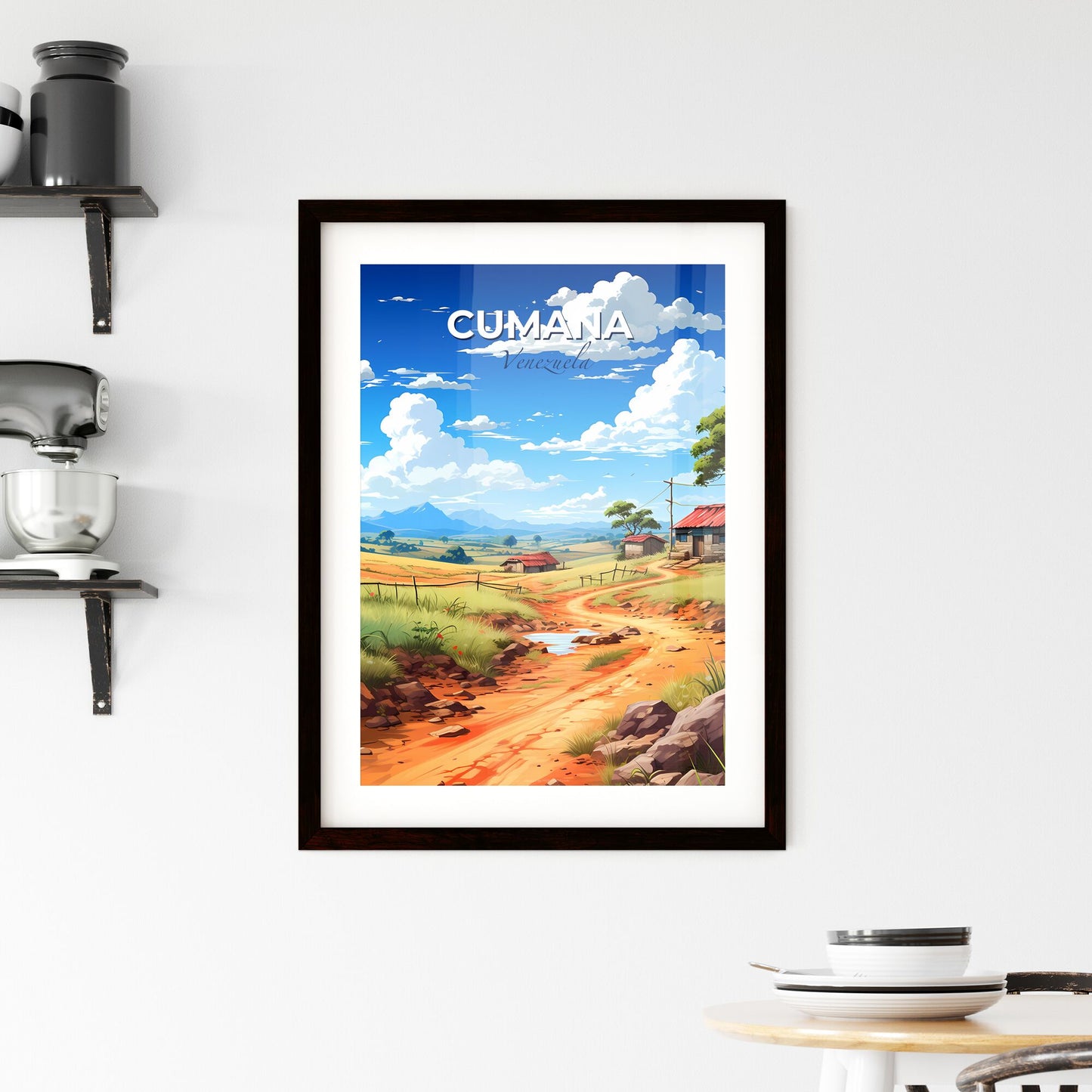 Vibrant and Artistic Cumana Venezuela Skyline Painting Featuring a Scenic Village Dirt Road Default Title