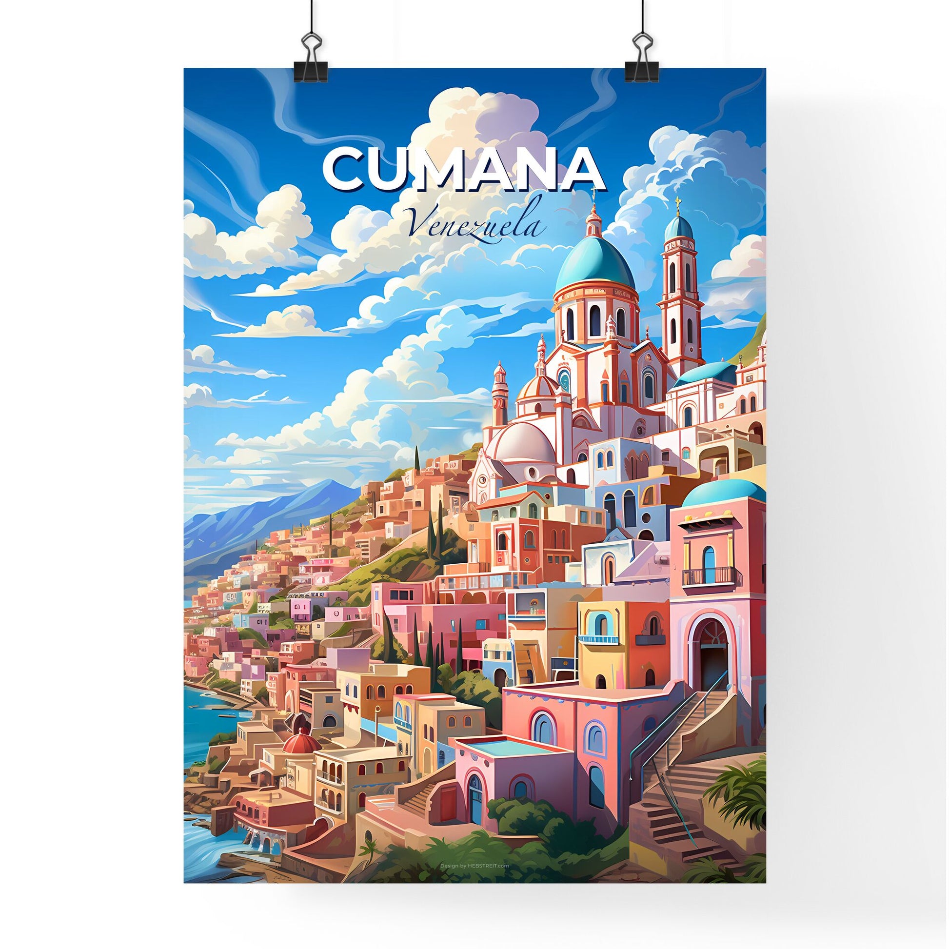 Cumana Cityscape Panorama Artwork Colorful Skyline Tropical Cityscape Painting Beach City Wall Art Home Decor Default Title