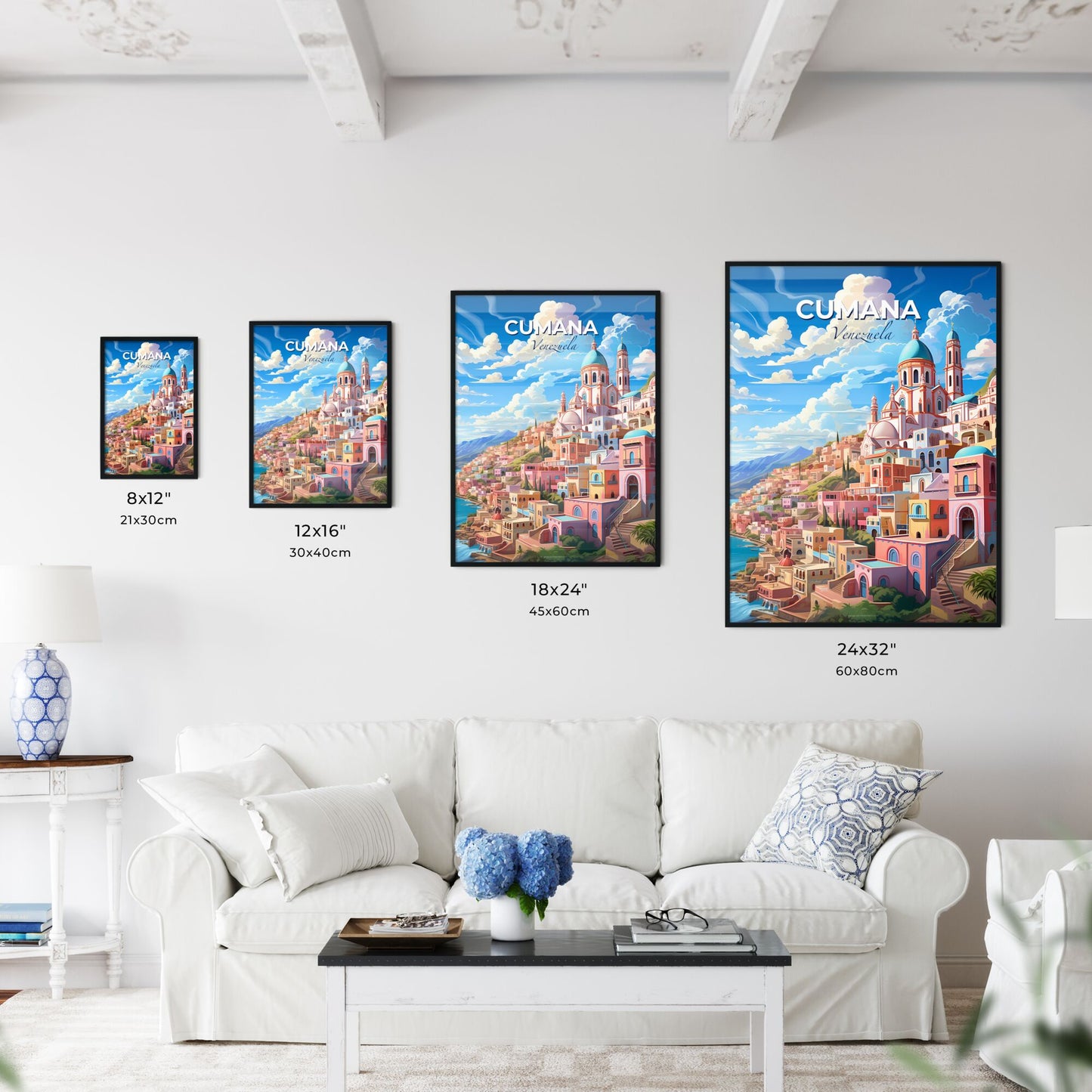 Cumana Cityscape Panorama Artwork Colorful Skyline Tropical Cityscape Painting Beach City Wall Art Home Decor Default Title