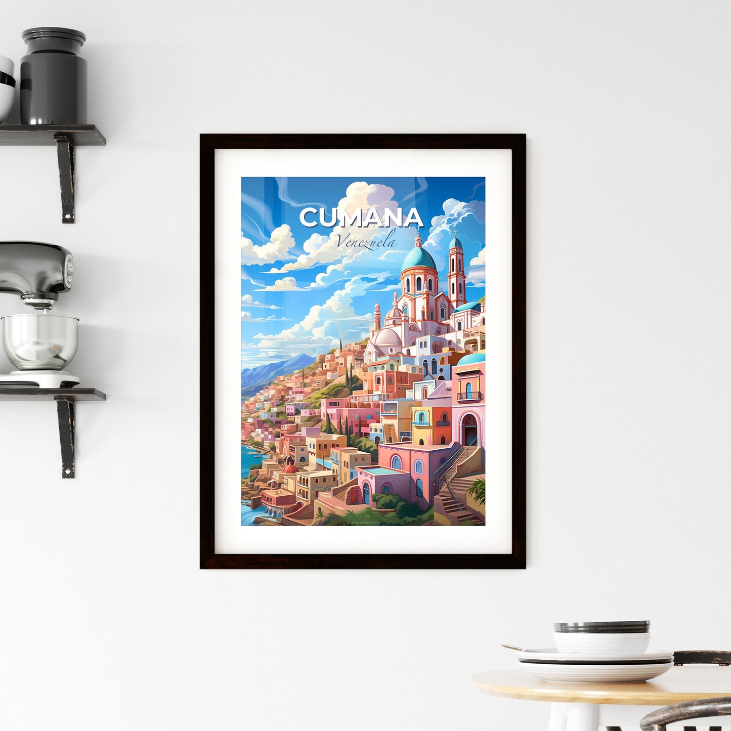 Cumana Cityscape Panorama Artwork Colorful Skyline Tropical Cityscape Painting Beach City Wall Art Home Decor Default Title