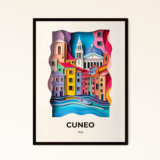 Vivid Cuneo, Italy - a colorful city with a church and a river