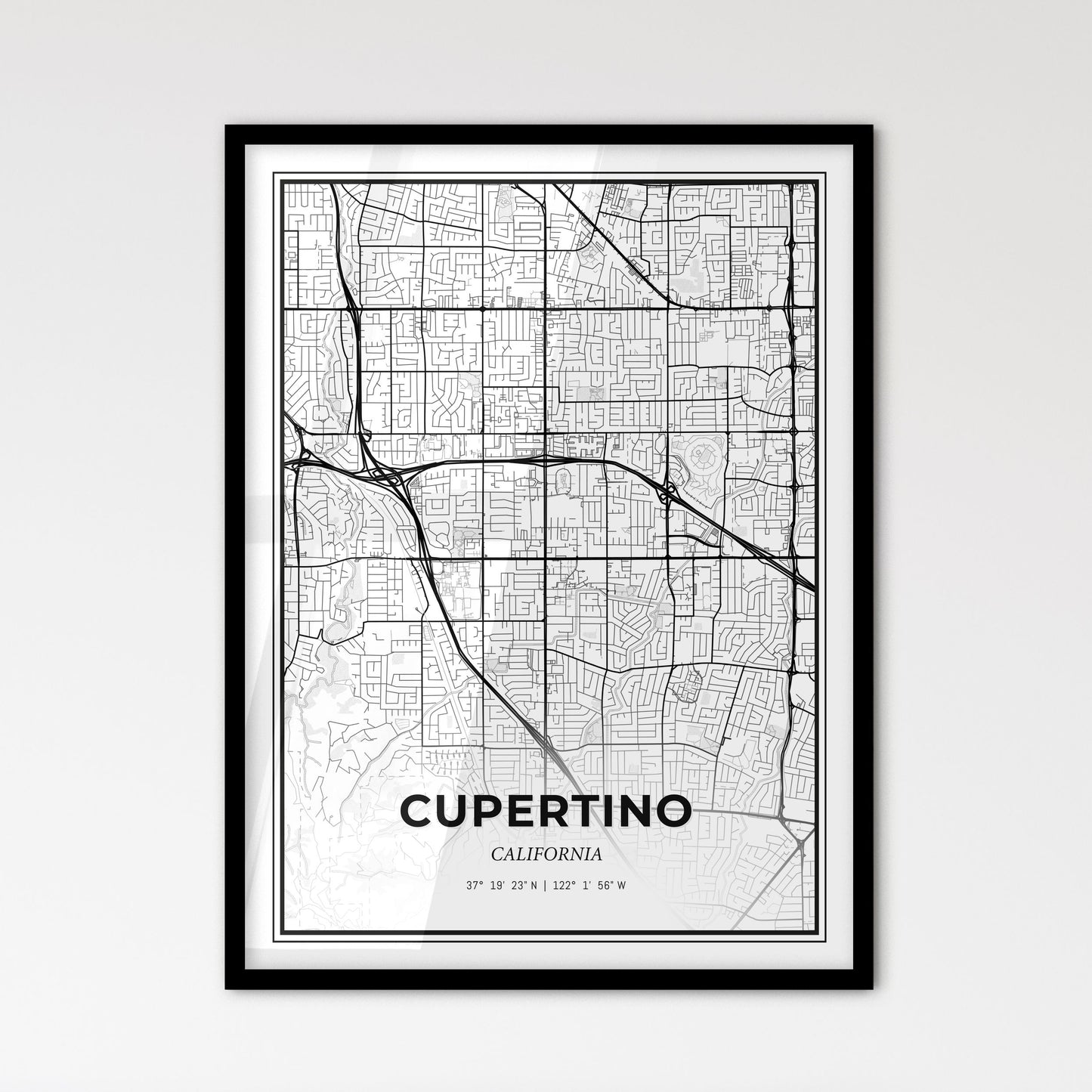 Cupertino California - Scandinavian Style City Map for Modern Home Decor