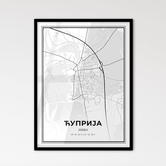 Ćuprija Serbia - Scandinavian Style City Map for Modern Home Decor