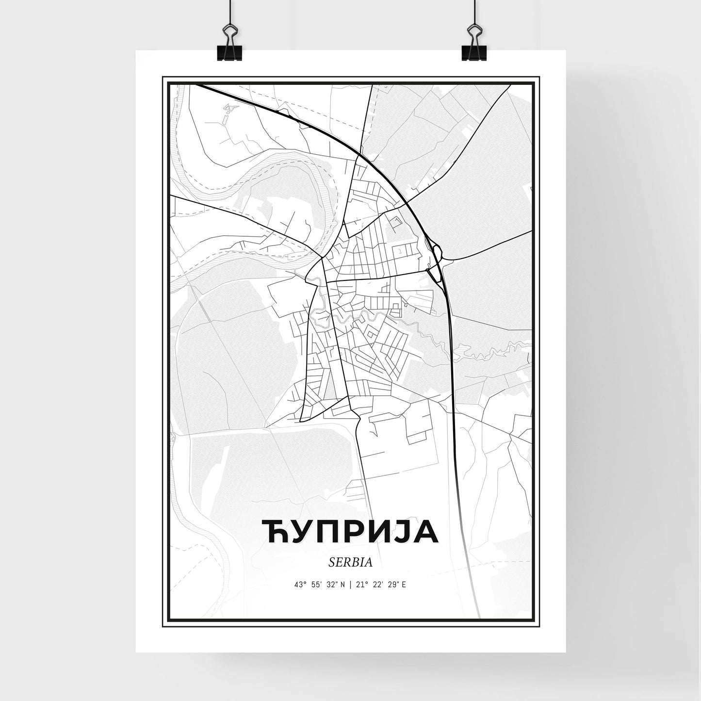 Ćuprija Serbia - Premium City Map Poster