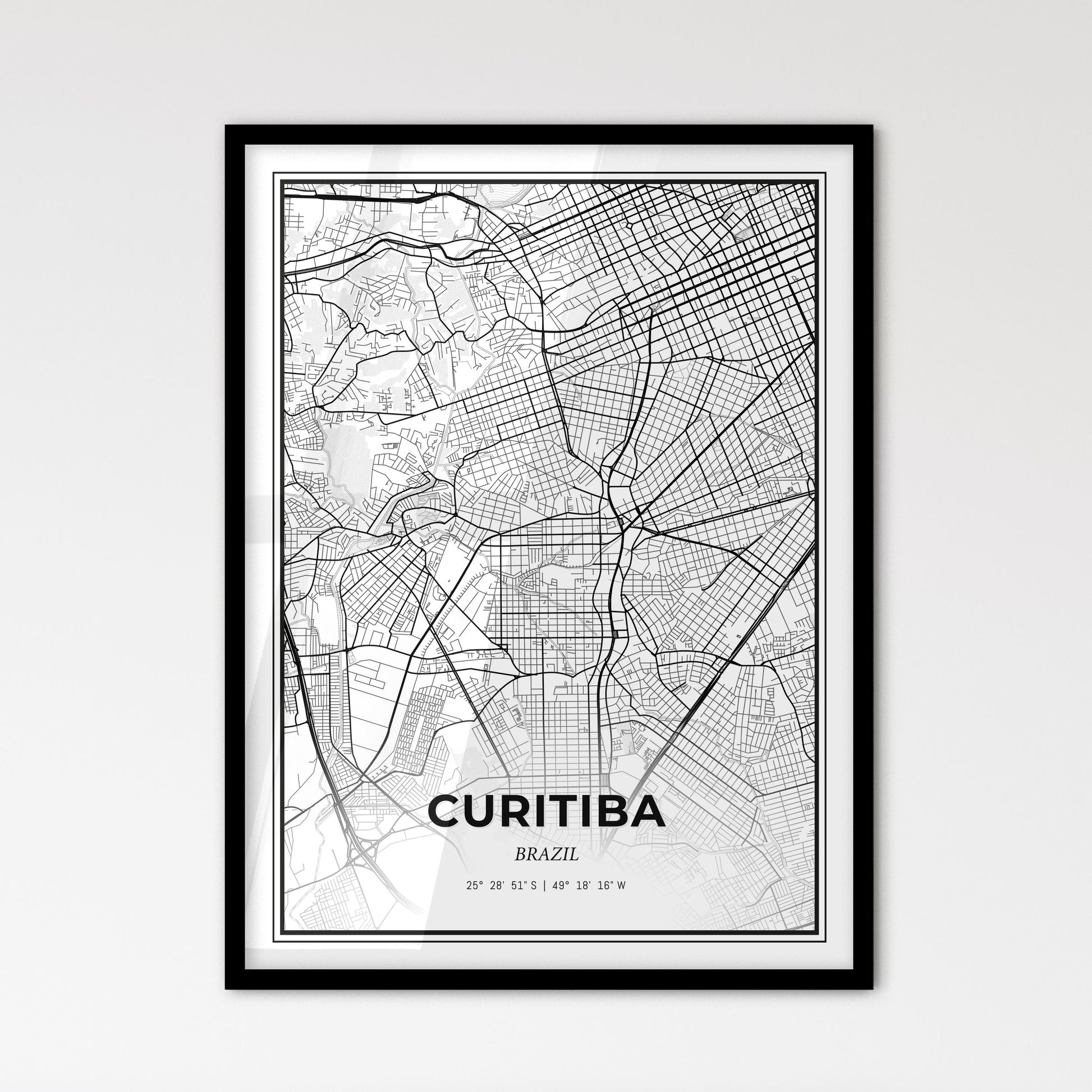 Curitiba Brazil - Scandinavian Style City Map for Modern Home Decor