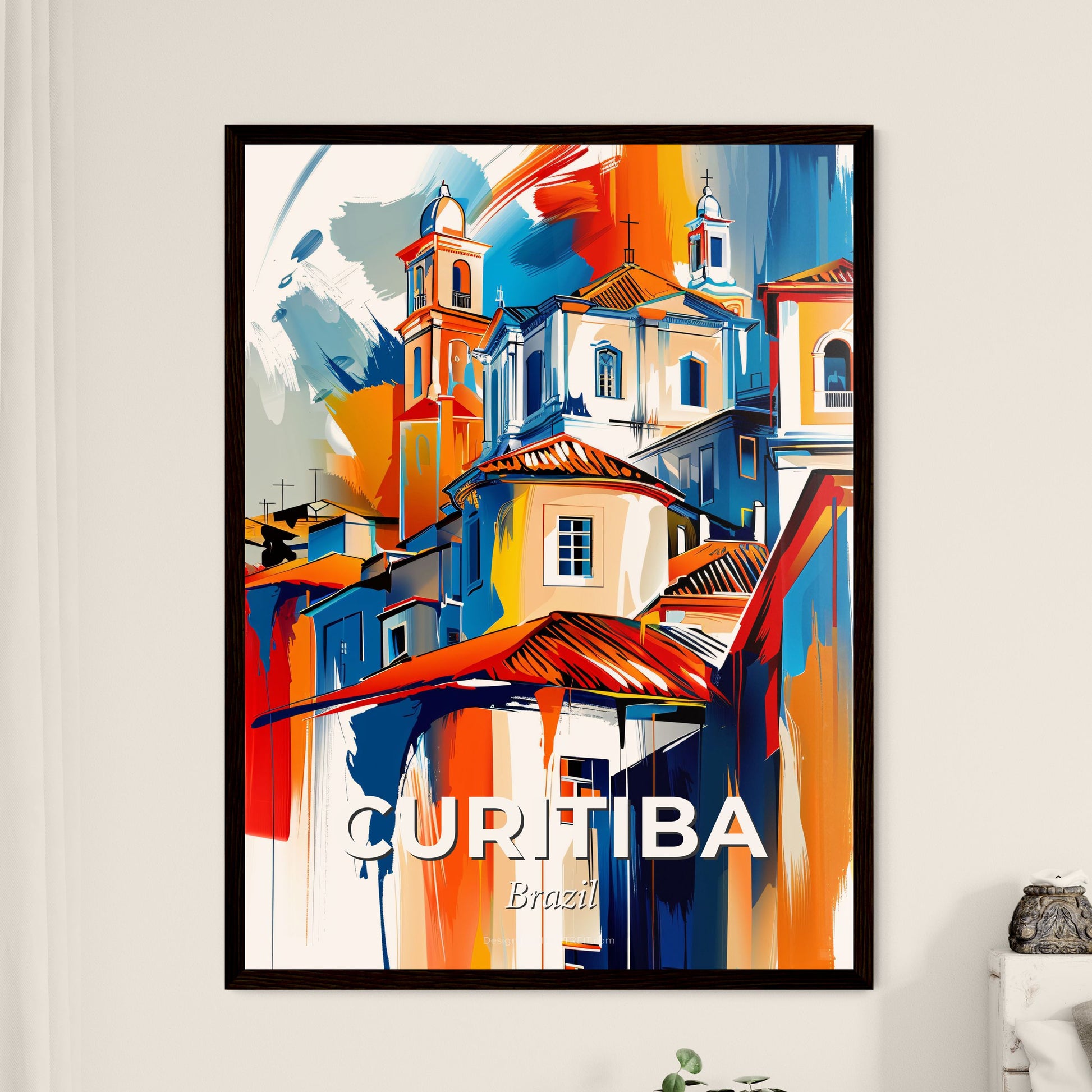 Vibrant Curitiba, Brazil - A Painting Of A Colorful Building