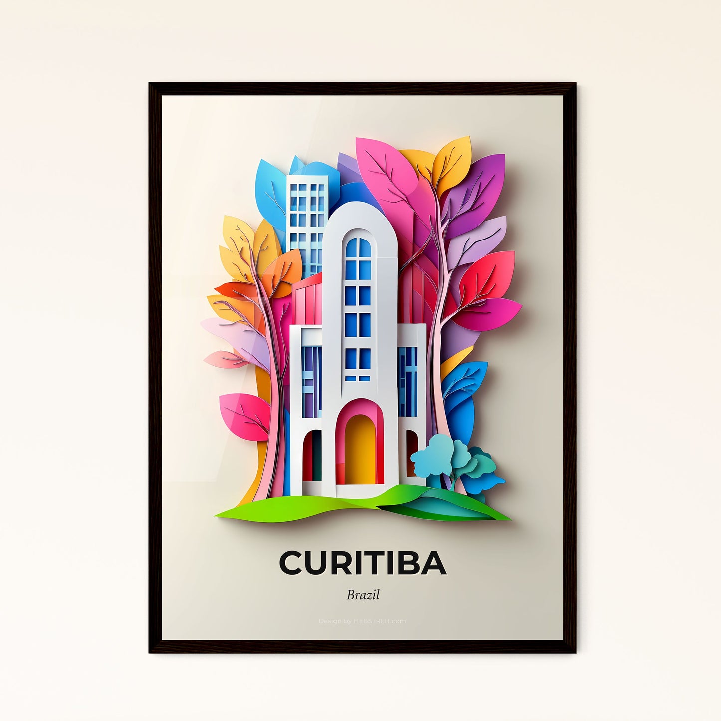 Vivid Curitiba, Brazil - a paper cut of a building with trees and a bird