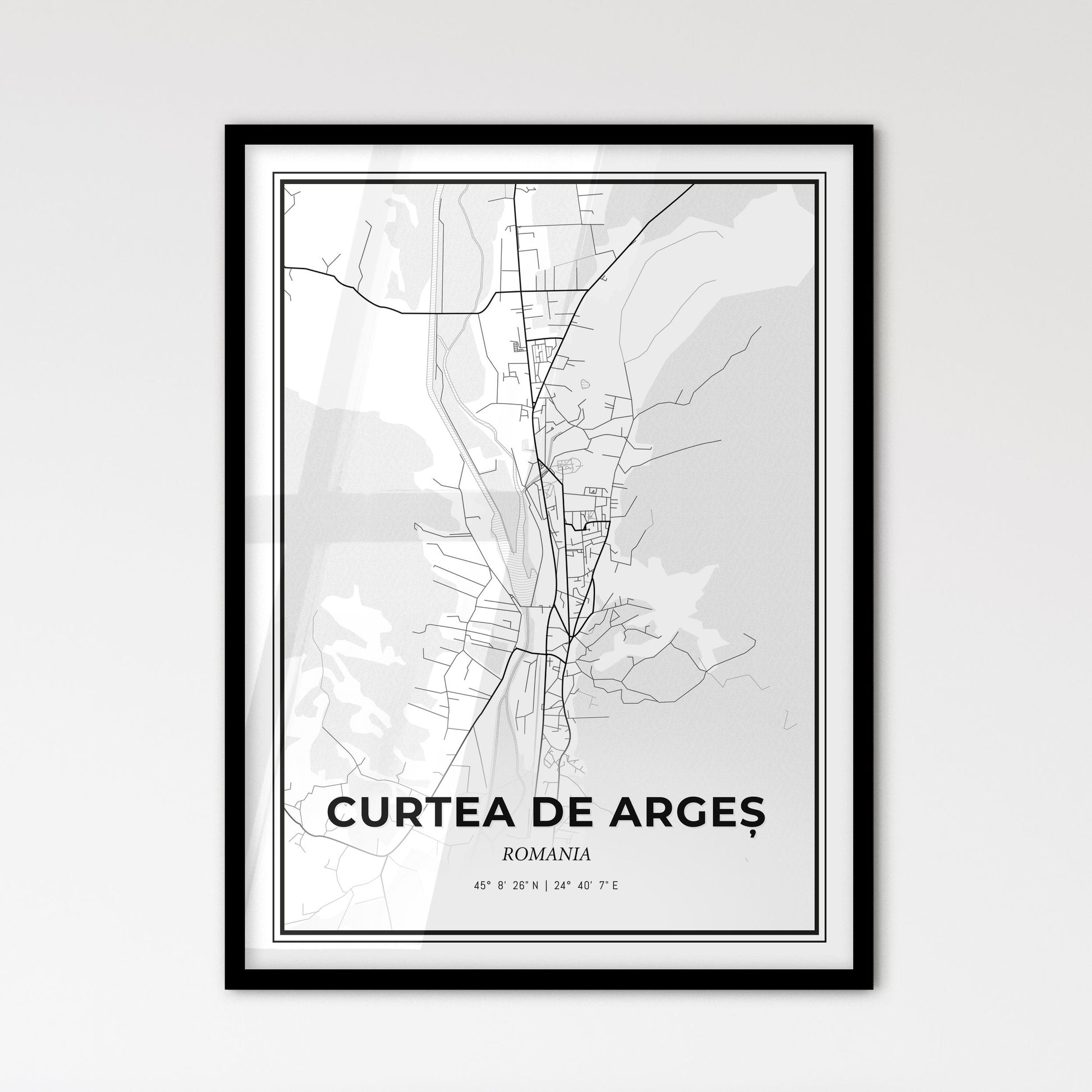 Curtea de Argeș Romania - Scandinavian Style City Map for Modern Home Decor