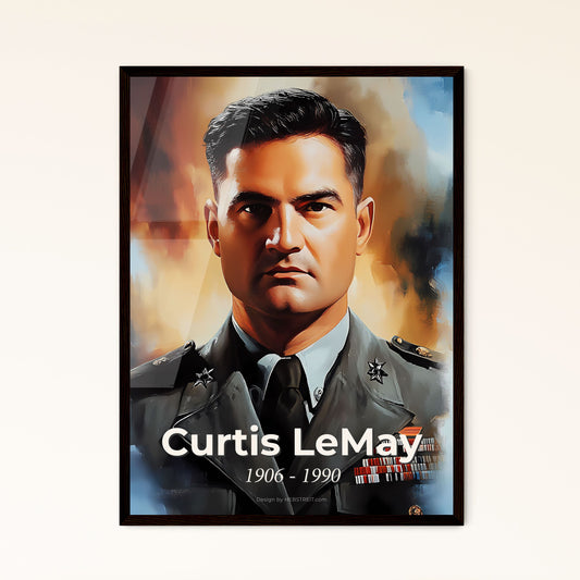 Portrait of Curtis LeMay, 1906 - 1990. Impressionistic painting of a man in a military uniform.