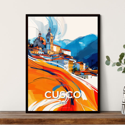 Vibrant Cusco, Peru - A Painting Of A Town On A Hill