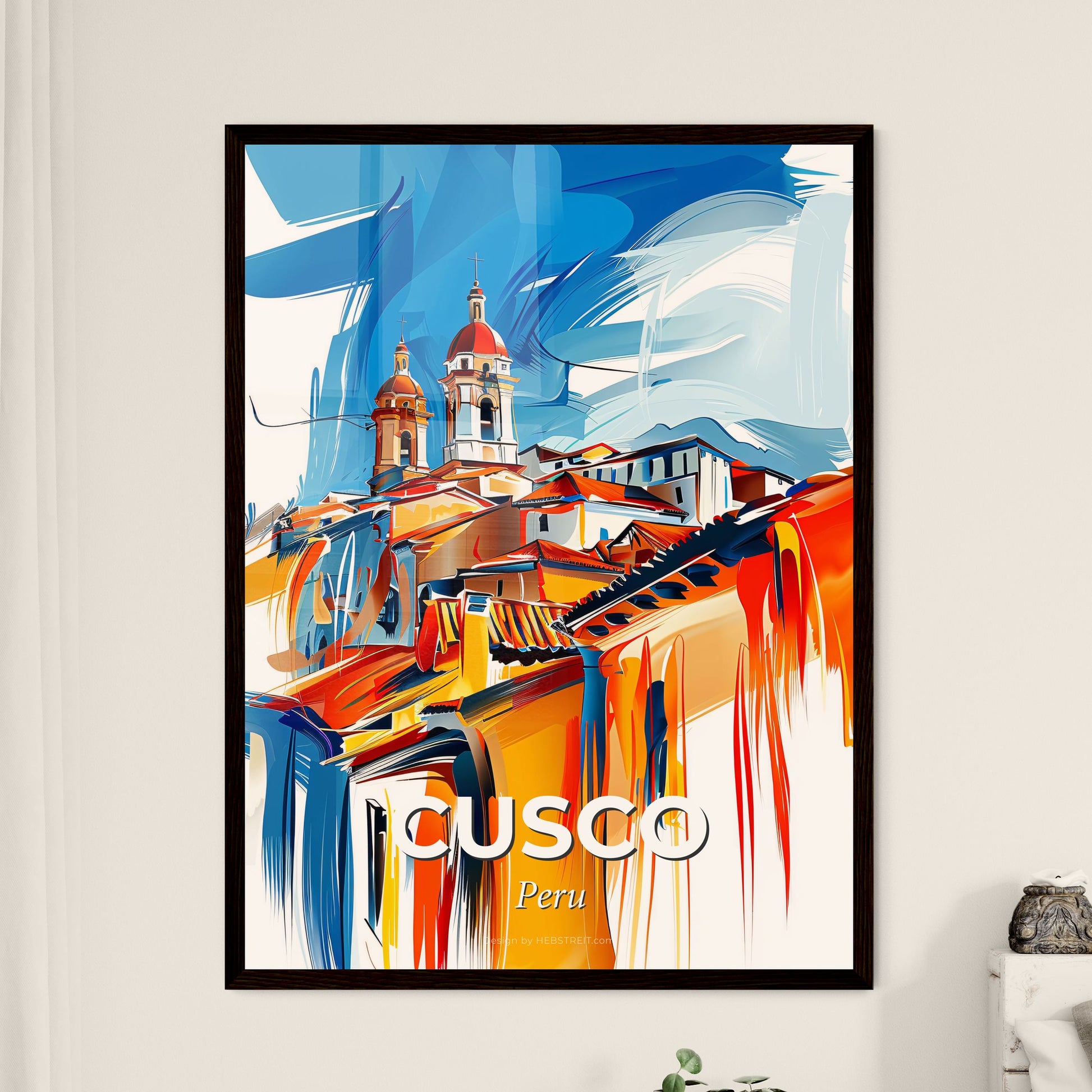 Vibrant Cusco, Peru - A Painting Of A Building With A Tower And A Blue Sky