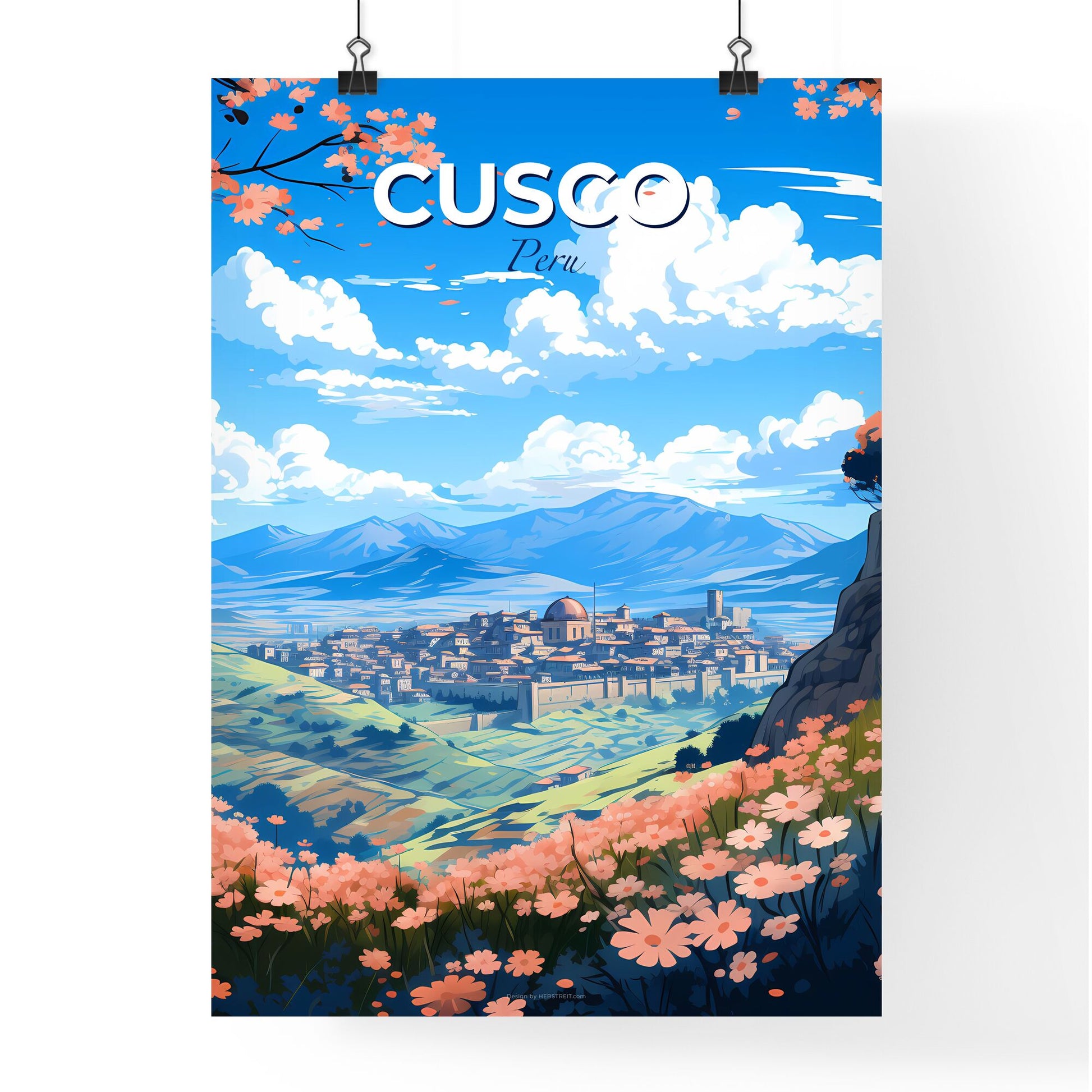 Cusco Peru Art Painting Flowers Hill Landscape City Skyline Default Title