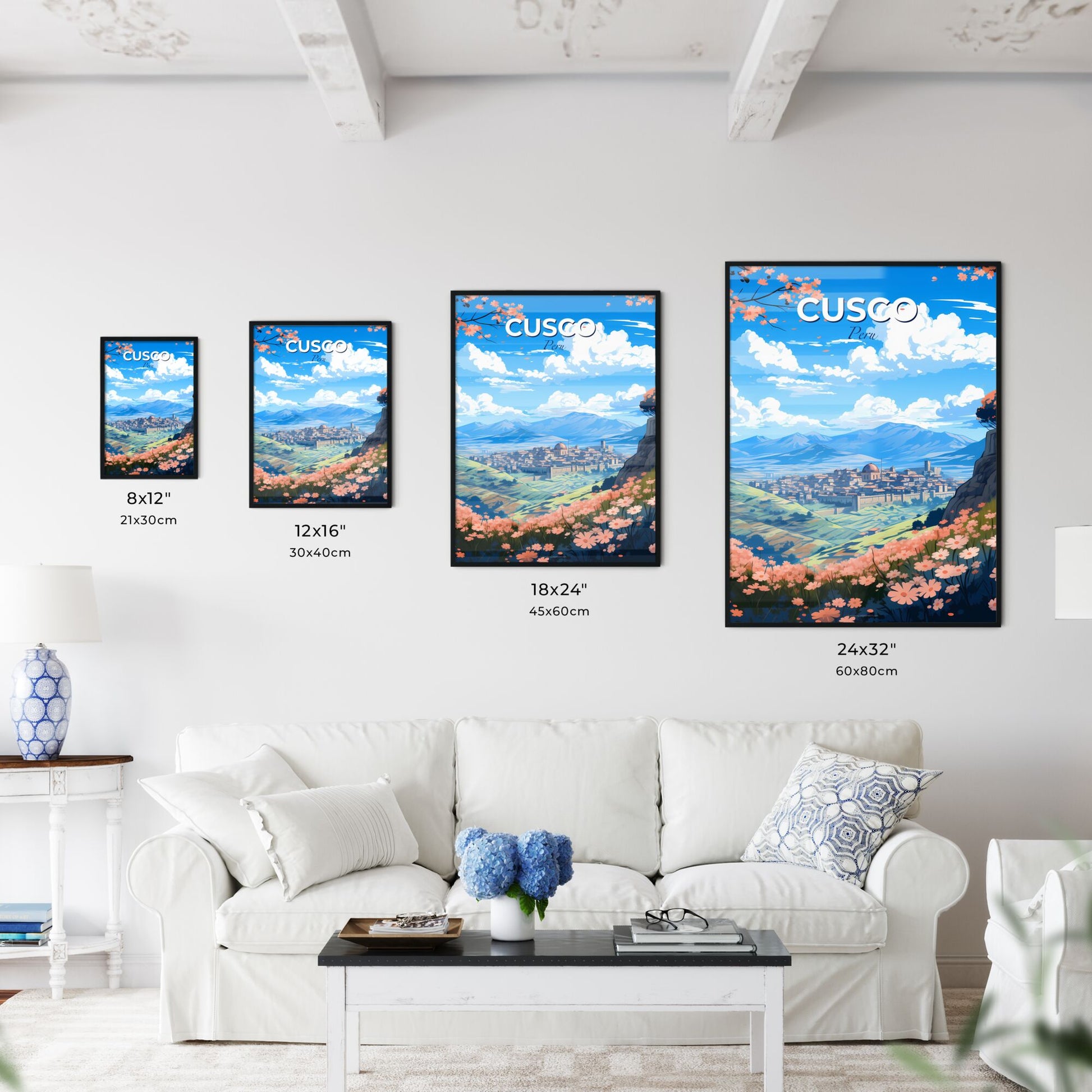 Cusco Peru Art Painting Flowers Hill Landscape City Skyline Default Title