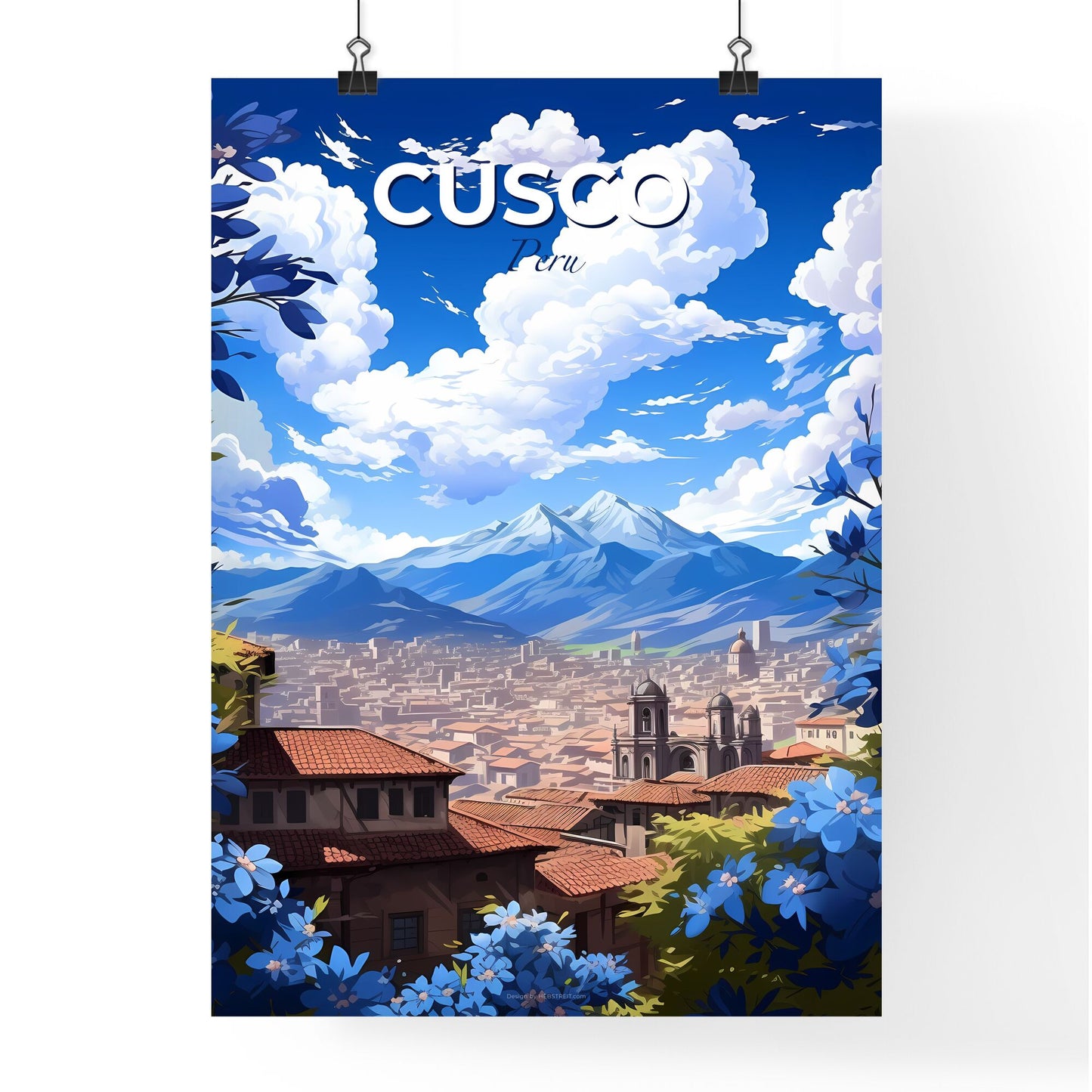 Colorful Cusco Peru Skyline Panoramic Painting with Majestic Andes Mountains Default Title