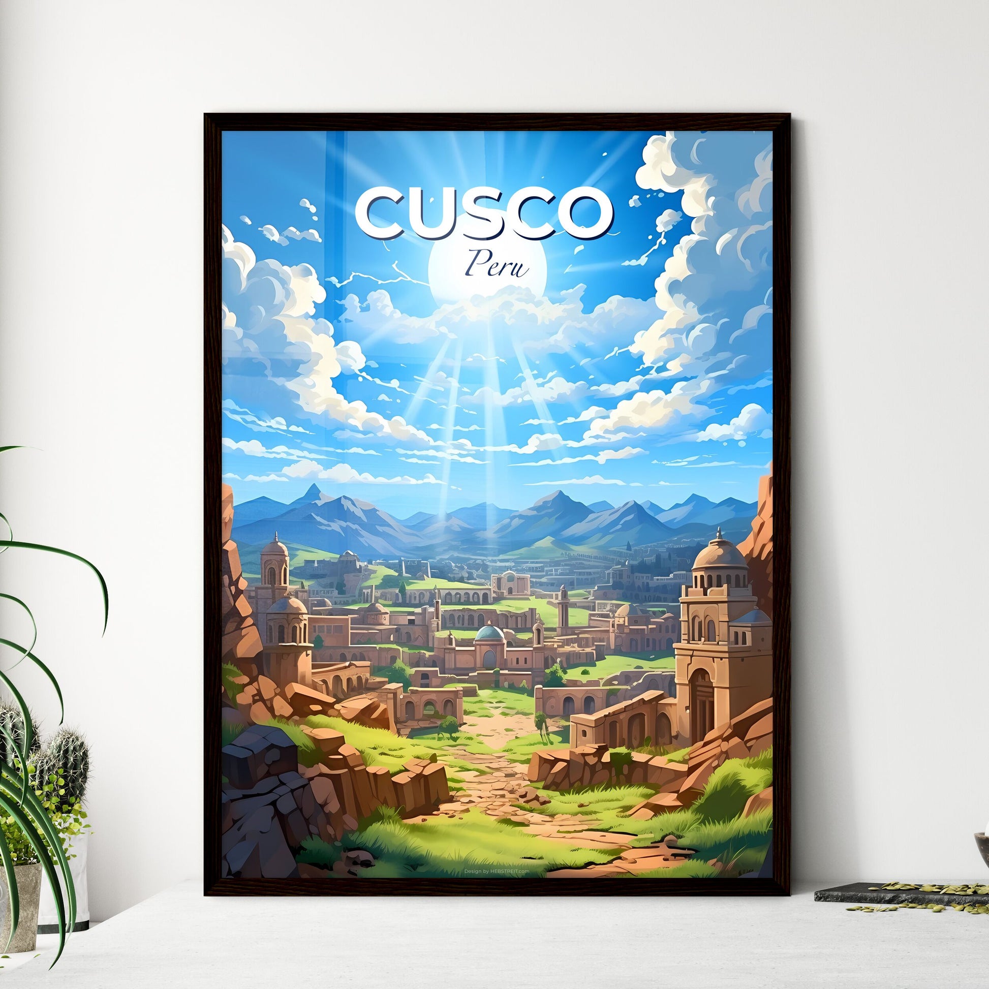 Cartoon Painting Cusco Peru City Skyline with Vivid Colors - Vibrant Artwork Default Title