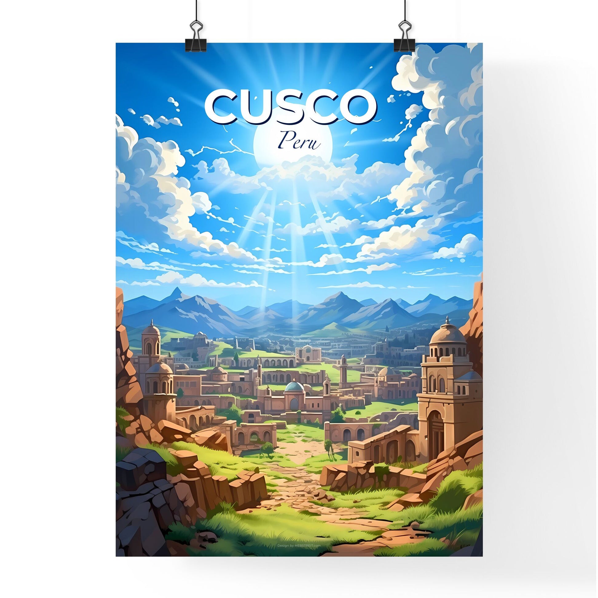 Cartoon Painting Cusco Peru City Skyline with Vivid Colors - Vibrant Artwork Default Title