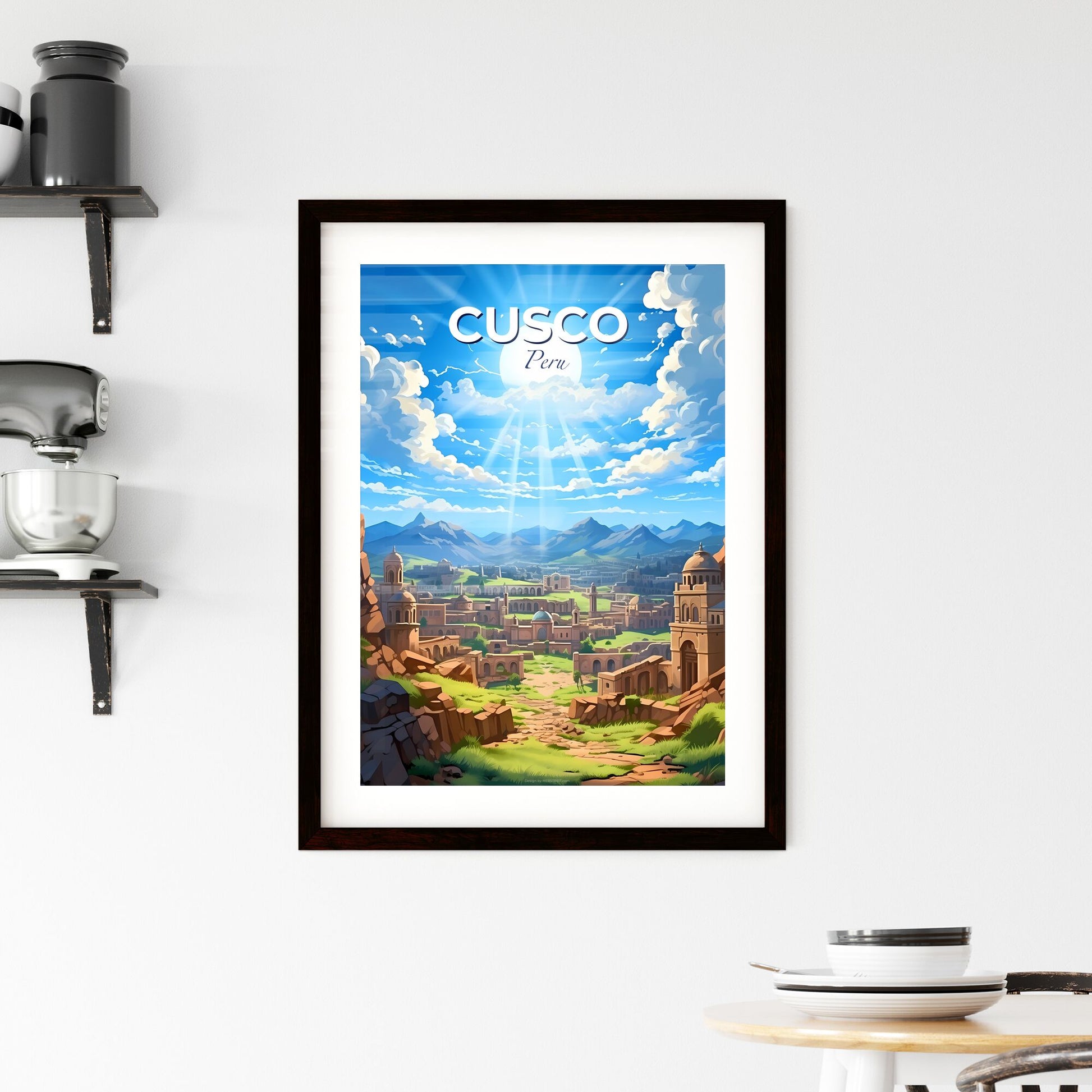 Cartoon Painting Cusco Peru City Skyline with Vivid Colors - Vibrant Artwork Default Title