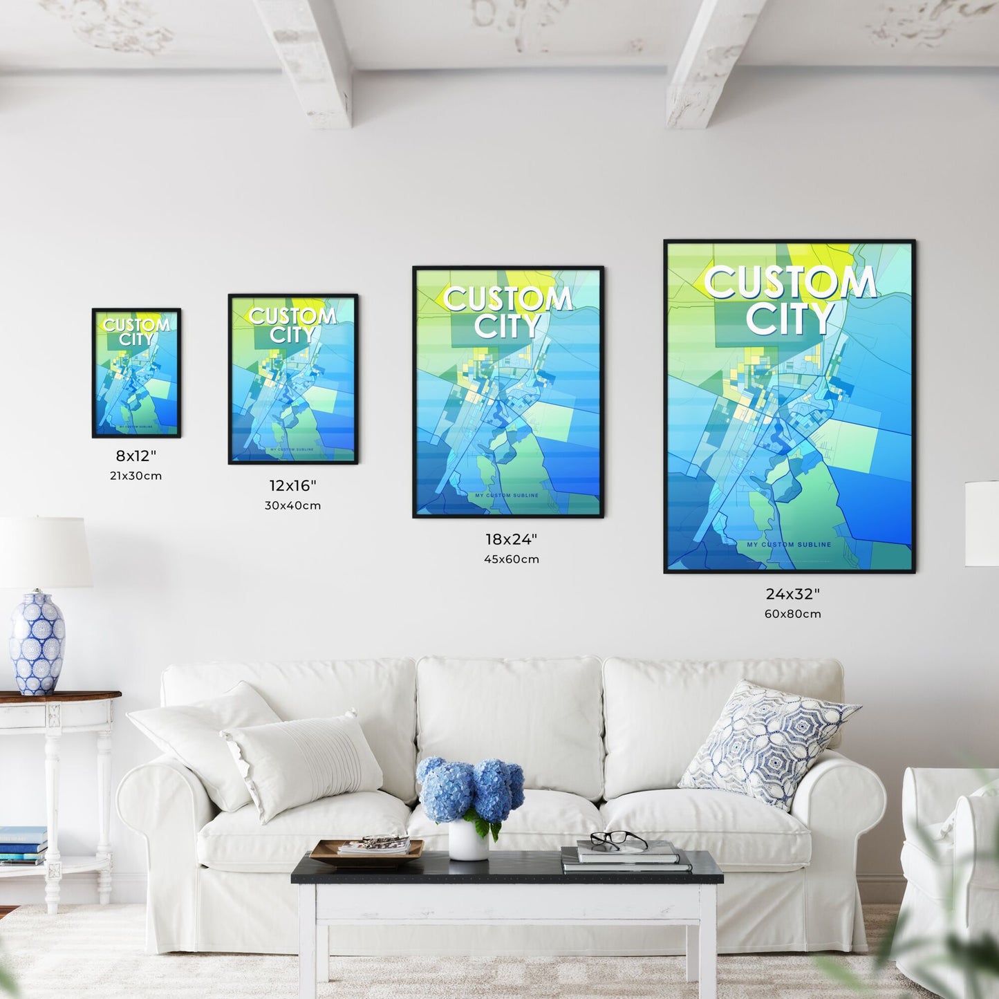 Custom DEEP BLUE City Map - Design your own map poster now!