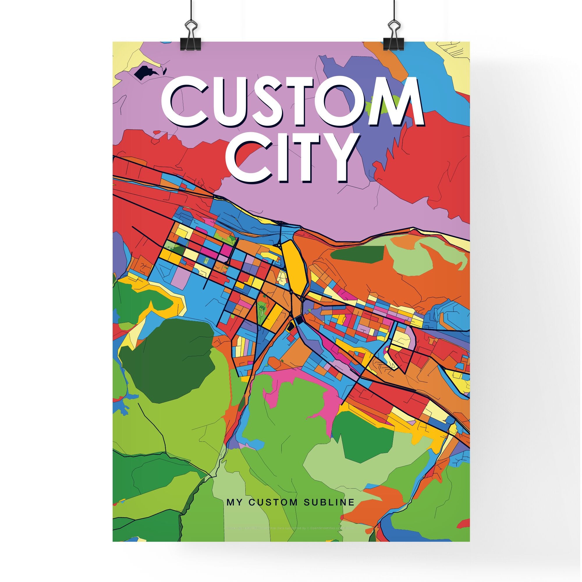 Custom VIBRANT CRAZY COLORFUL City Map Poster - FREE DELIVERY for US ...