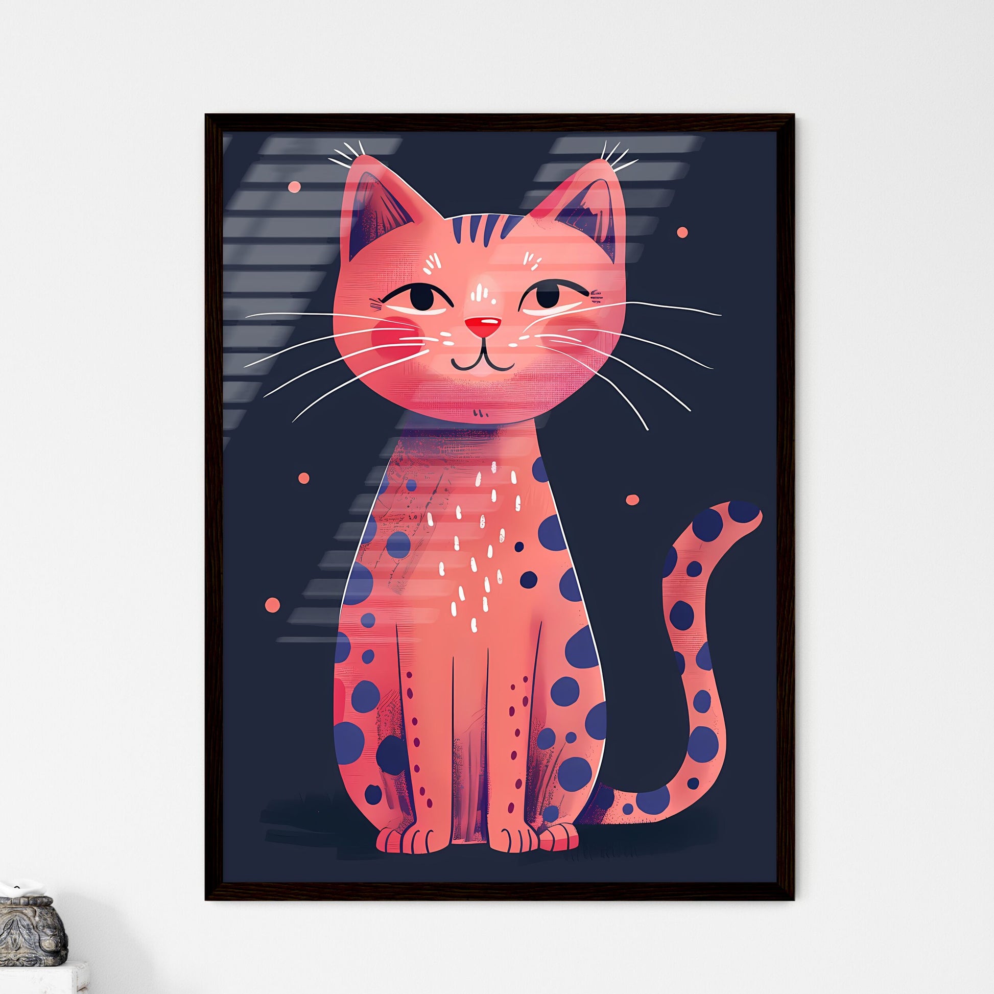 Adorable Pink Feline: Vibrant Abstract Cat Portrait with Purple Leopard Print and Blue Spots Default Title