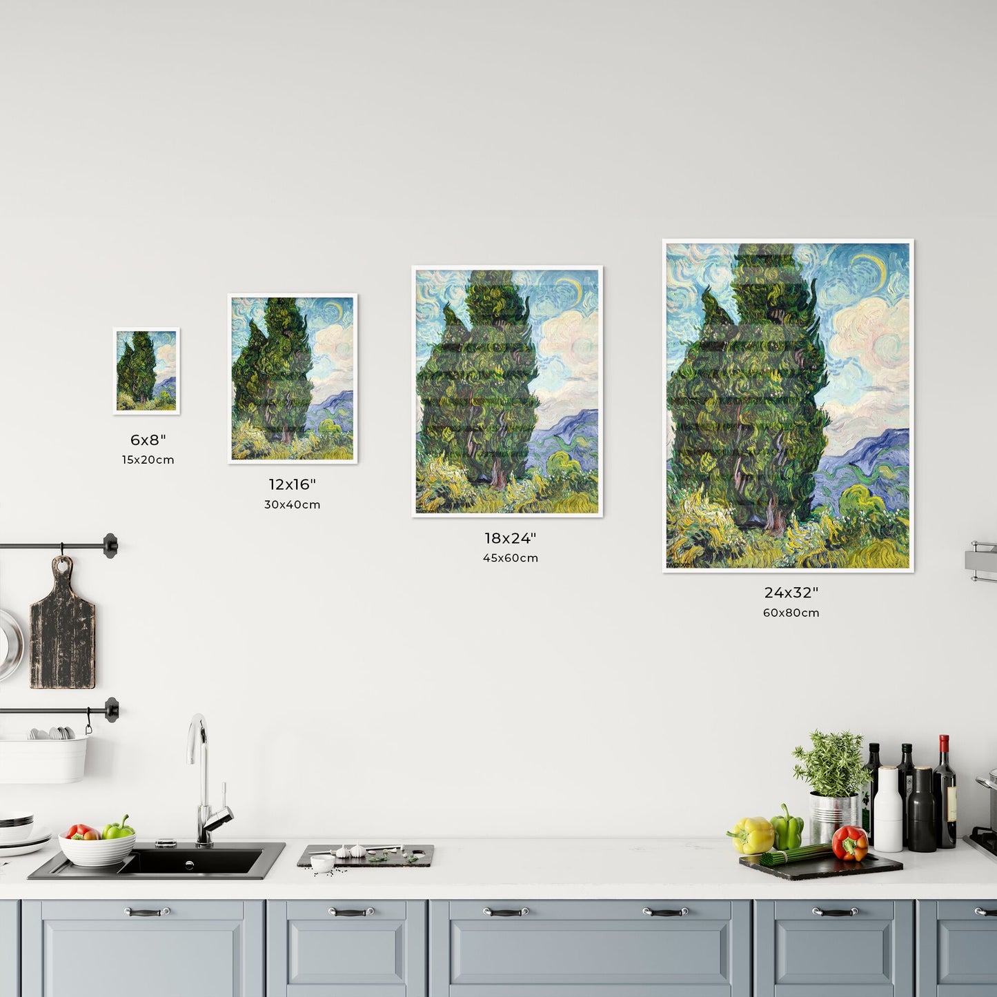Cypresses by Vincent van Gogh Size Chart