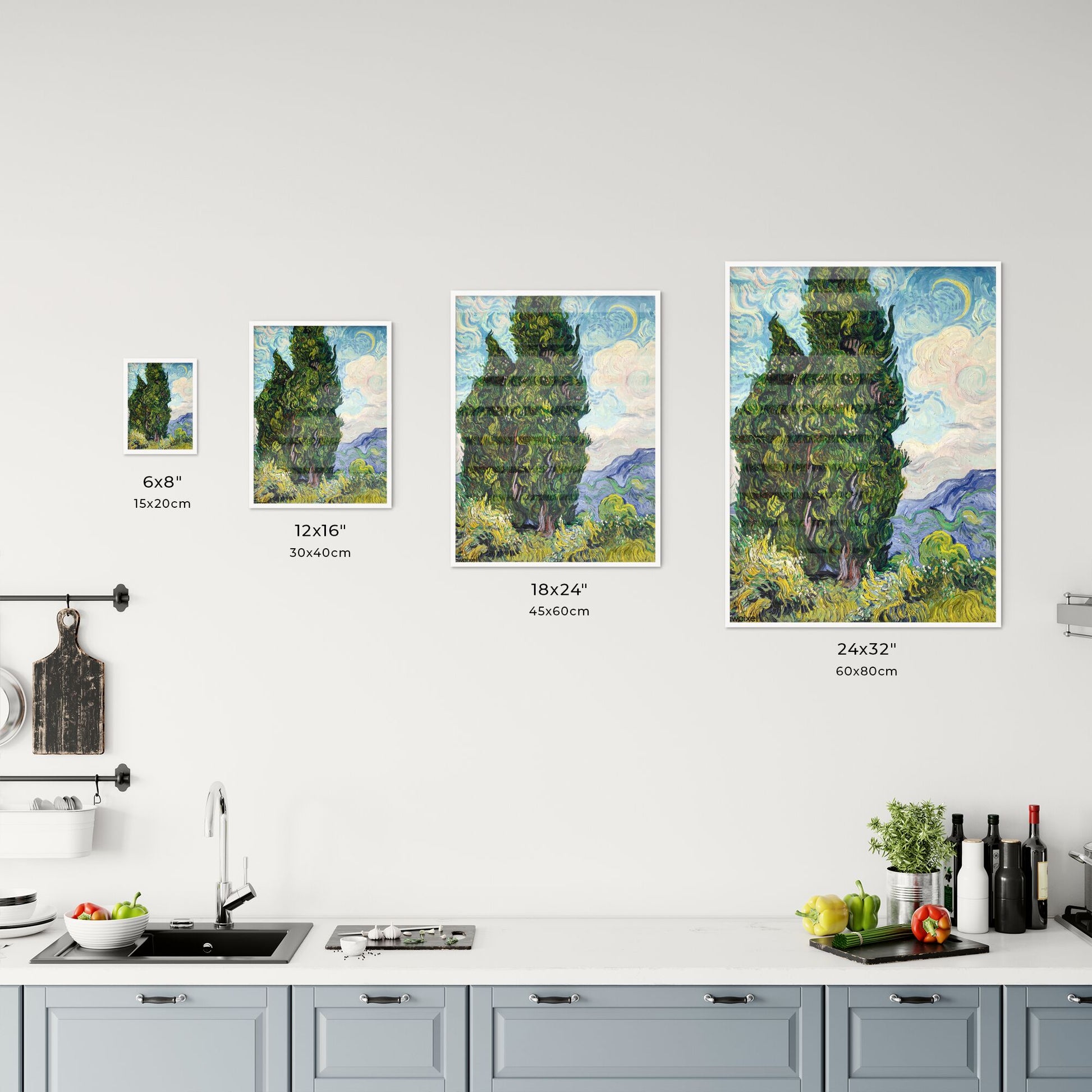 Cypresses by Vincent van Gogh Size Chart