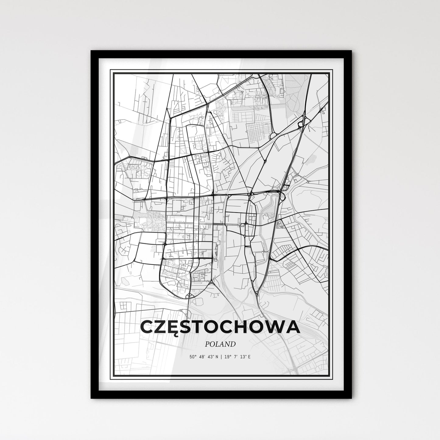 Częstochowa Poland - Scandinavian Style City Map for Modern Home Decor