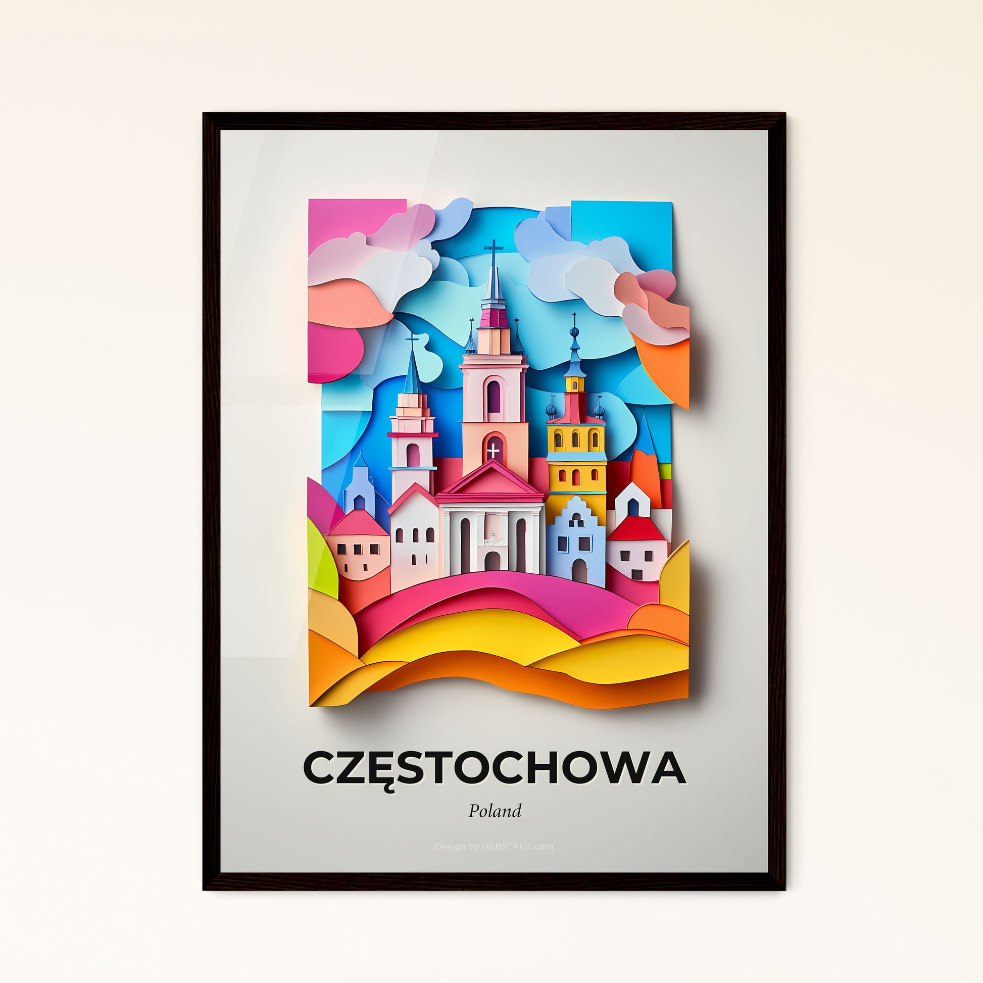 Vivid Częstochowa, Poland - a paper cut of a church and a hill