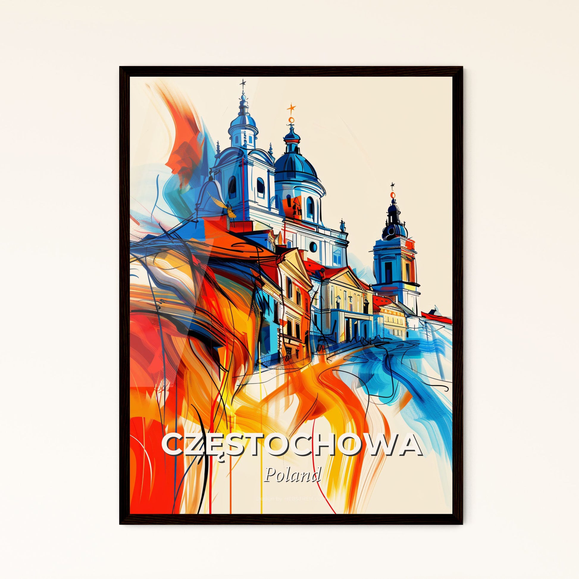 Vibrant Częstochowa, Poland - A Colorful Painting Of A Building