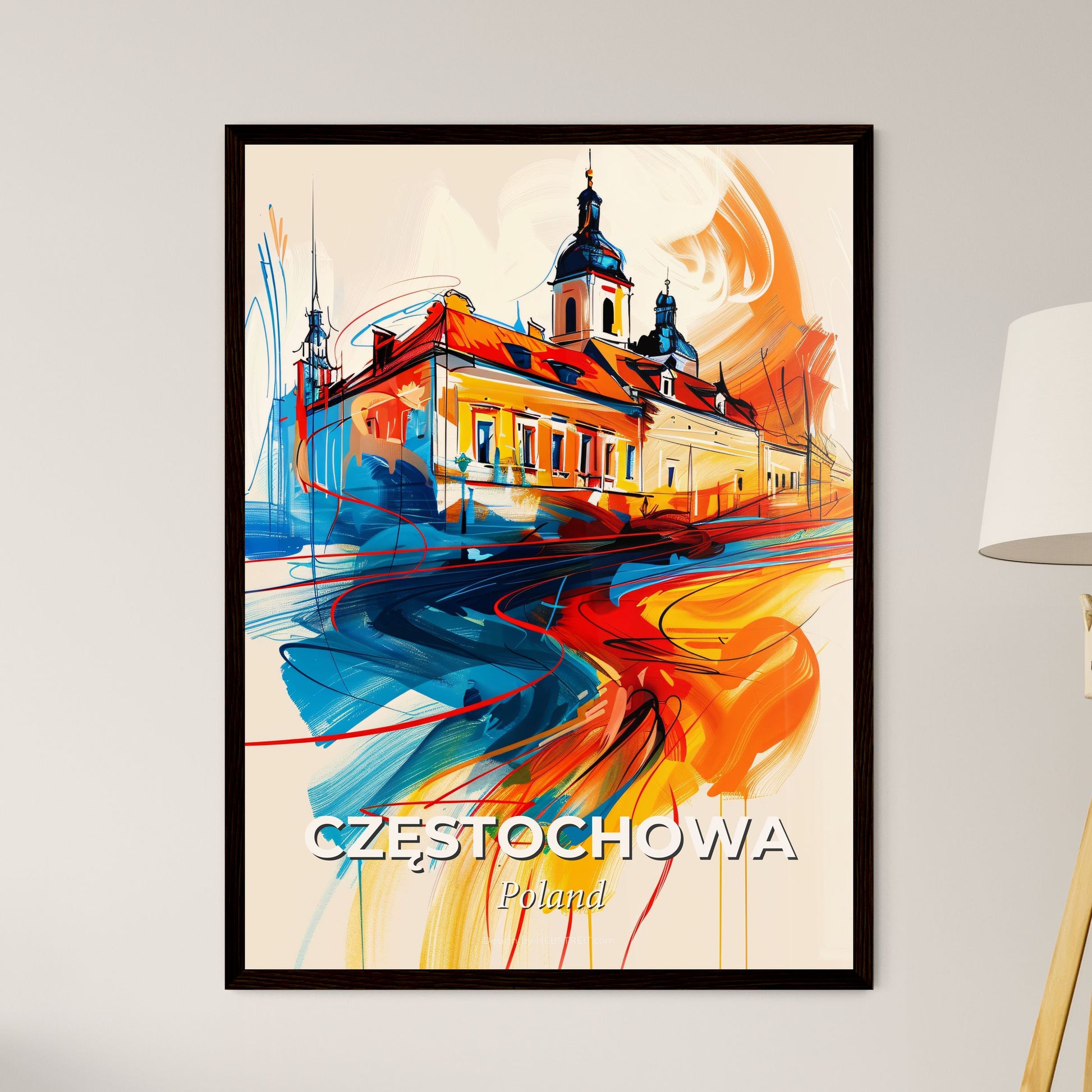 Vibrant Częstochowa, Poland - A Painting Of A Building