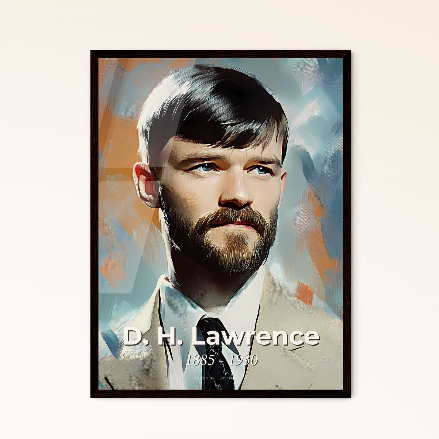 Portrait of D. H. Lawrence, 1885 - 1930. Impressionistic painting of a man with a beard and mustache.