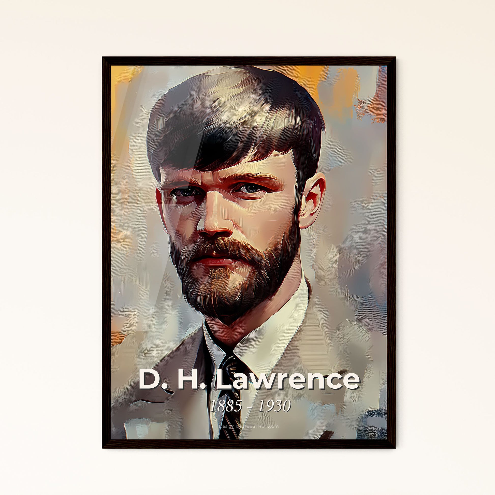 Portrait of D. H. Lawrence, 1885 - 1930. Impressionistic painting of a man with a beard.