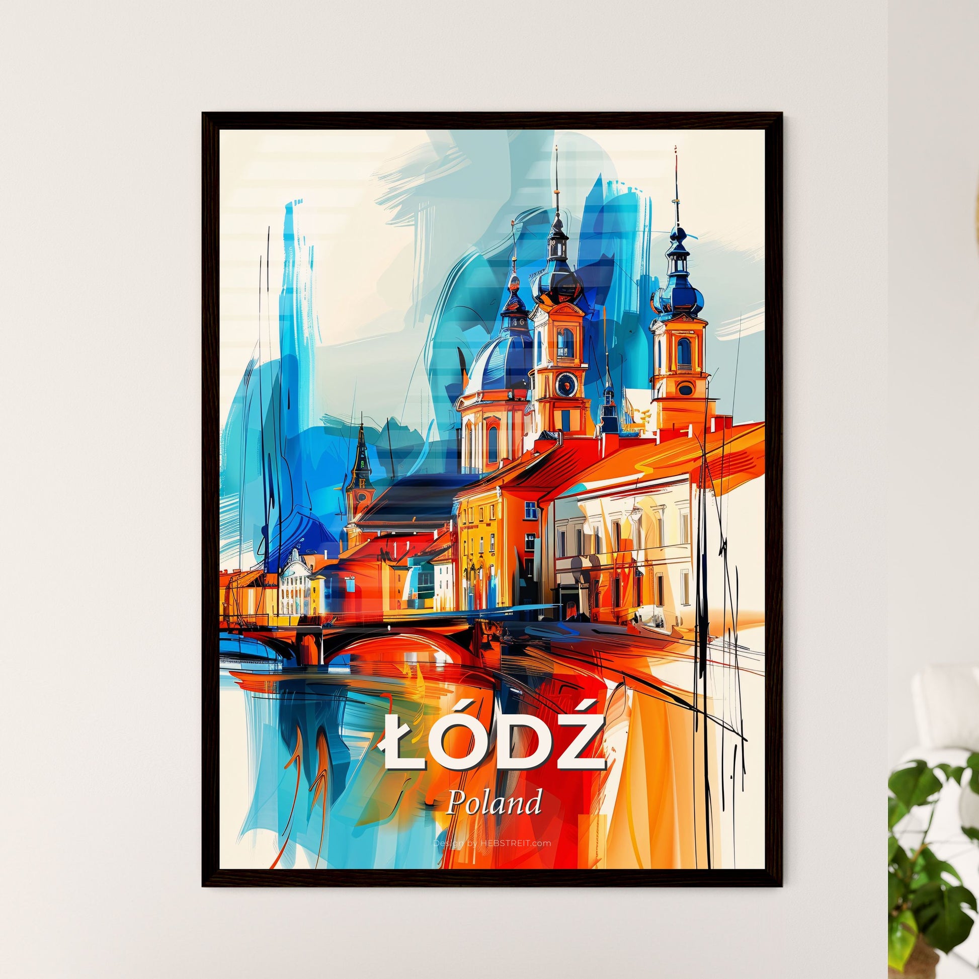 Vibrant Łódź, Poland - A Painting Of A Building With A Bridge And A Bridge