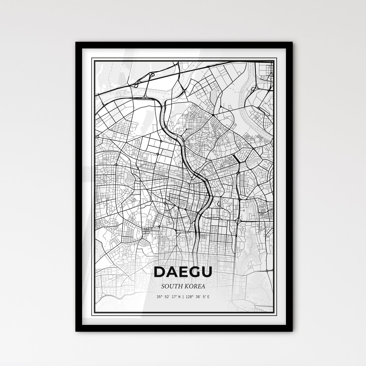 Daegu South Korea - Scandinavian Style City Map for Modern Home Decor